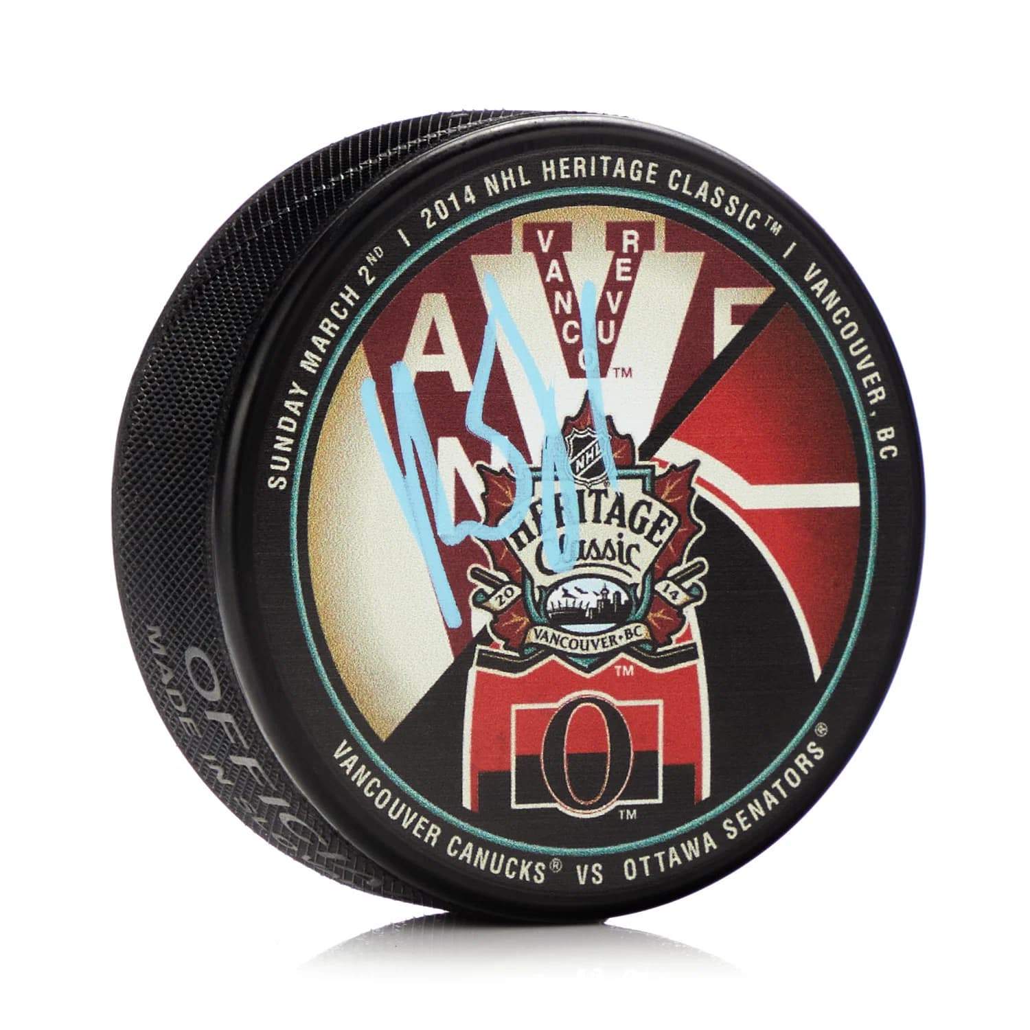 Roberto Luongo Signed Vancouver Canucks 2014 Heritage Classic Souvenir Puck Roberto Luongo Puck 2014-heritage-classic-souvenir, Vancouver Canucks, supplier stock photo