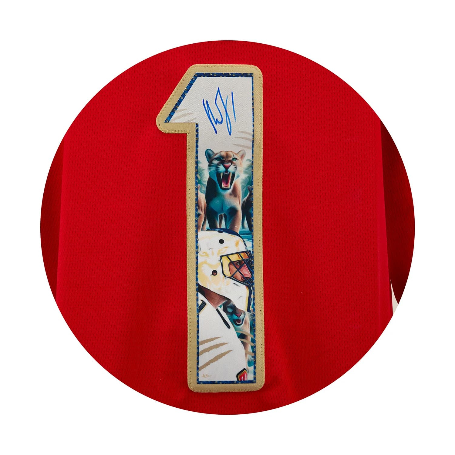 Roberto Luongo Autographed Florida Panthers Cat Mask Art Jersey #11/20 Roberto Luongo Jersey roberto-luongo-florida-panthers-cat-mask, Florida Panthers, view 3, supplier stock photo