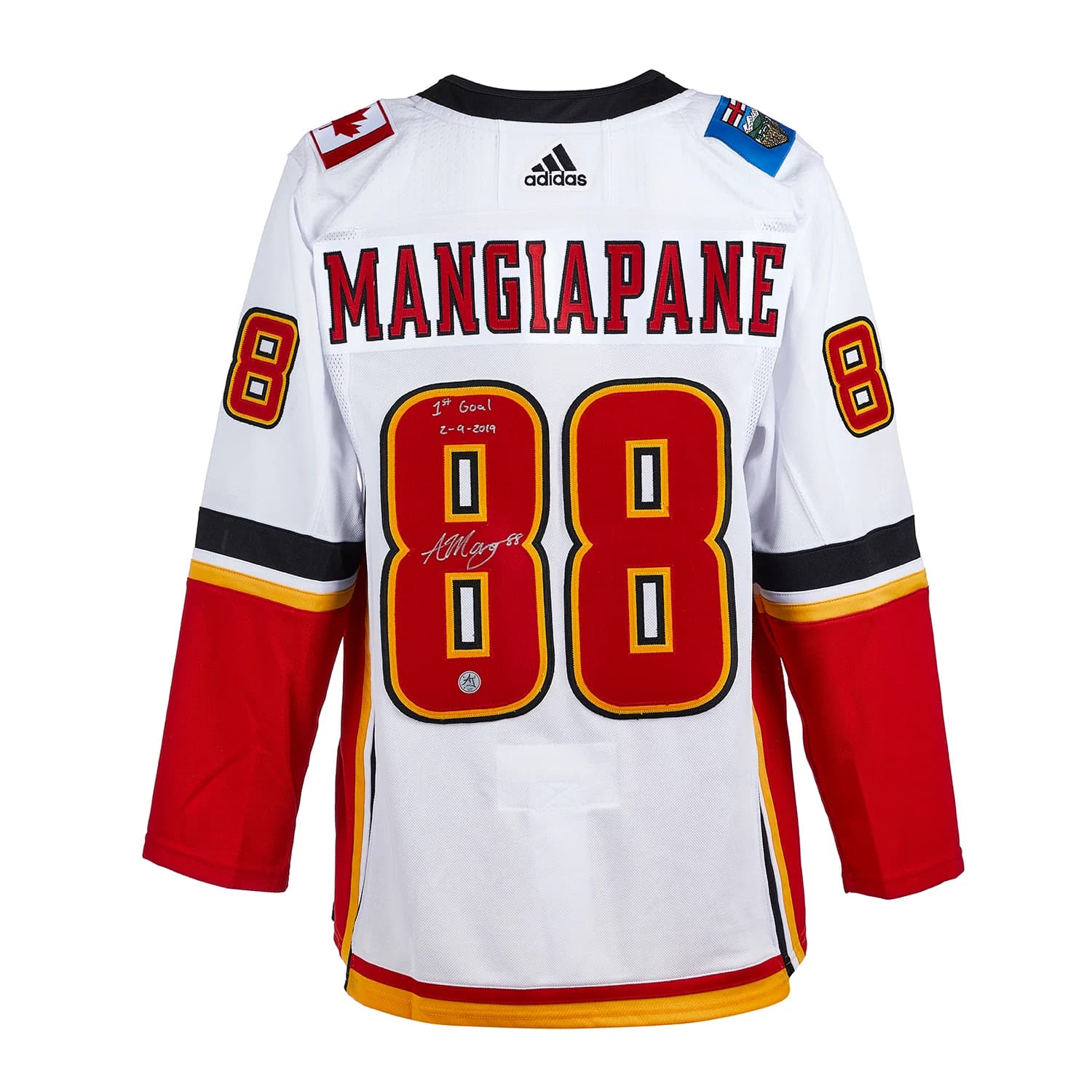 Andrew Mangiapane Signed & Dated 1st Goal Calgary Flames adidas Jersey Andrew Mangiapane Jersey andrew-mangiapane-dated-1st-goal-calgary, Calgary Flames, supplier stock photo
