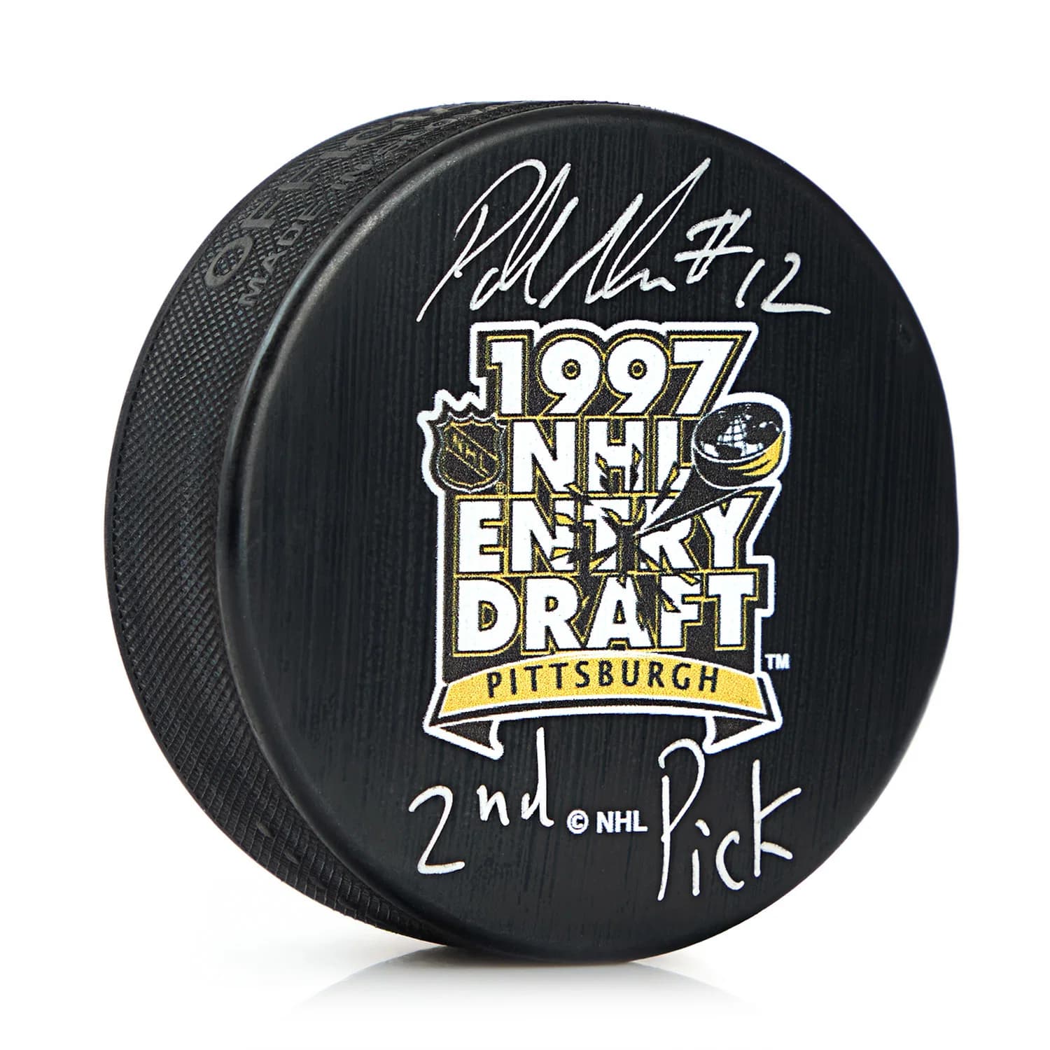 Patrick Marleau Signed 1997 NHL Entry Draft Puck with 2nd Pick Note Patrick Marleau Puck 1997-nhl-entry-draft-2nd-pick, supplier stock photo