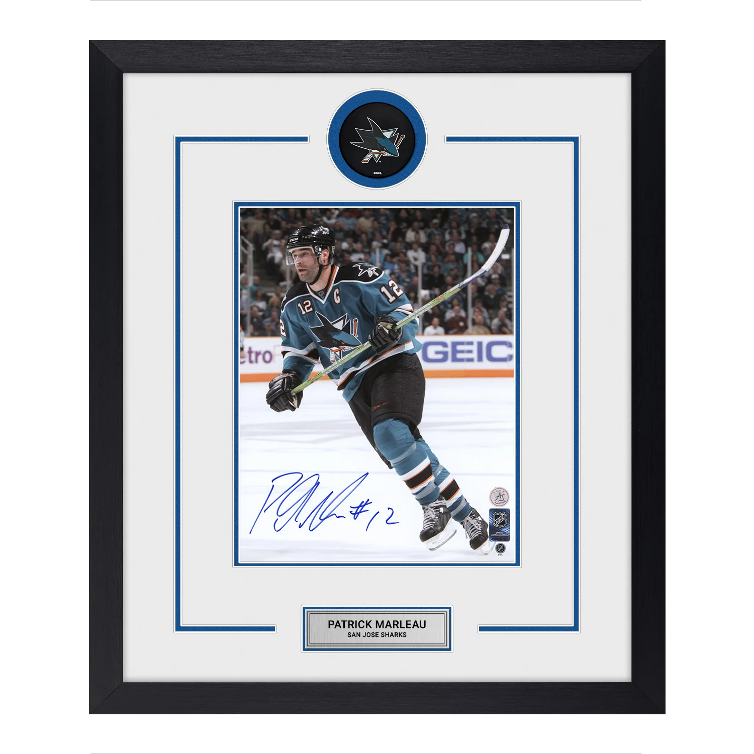 Patrick Marleau Autographed San Jose Sharks Puck Logo 22x26 Frame Patrick Marleau Puck 22x26-logo-frame, San Jose Sharks, supplier stock photo