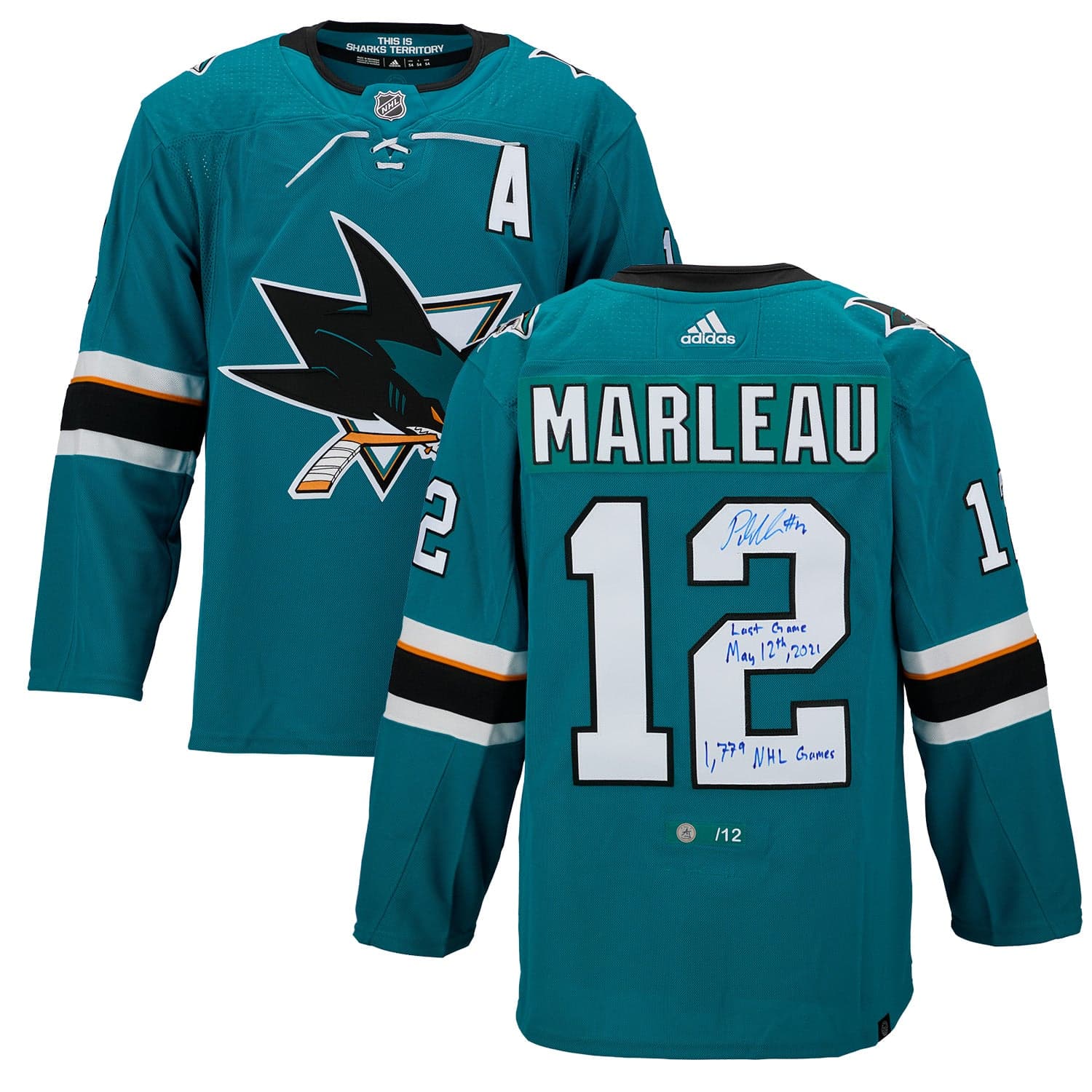 Patrick Marleau San Jose Sharks Signed & Dated Last Game adidas Jersey #/12 Patrick Marleau Jersey patrick-marleau-san-jose-sharks-dated, San Jose Sharks, view 3, supplier stock photo