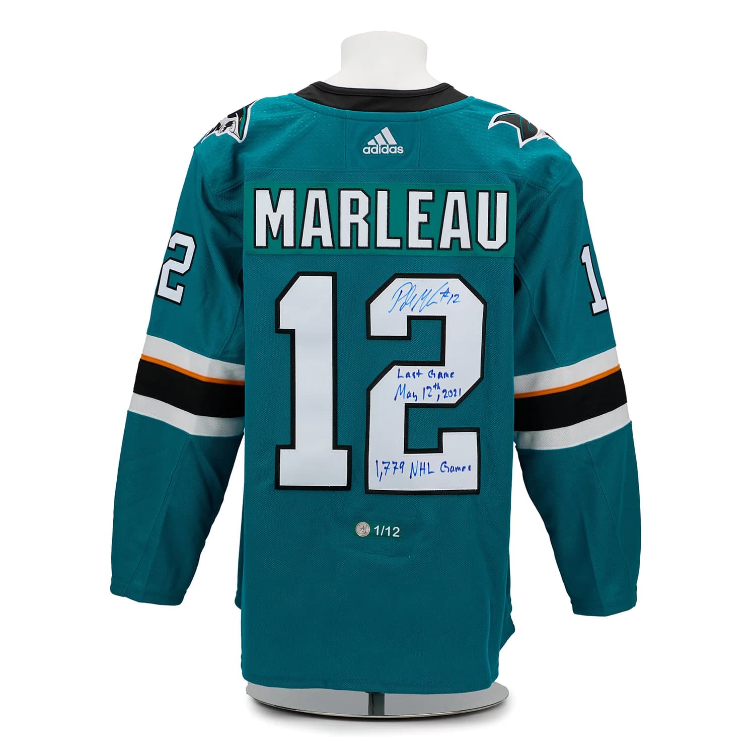 Patrick Marleau San Jose Sharks Signed & Dated Last Game adidas Jersey #1/12 Patrick Marleau Jersey patrick-marleau-san-jose-sharks-dated, San Jose Sharks, supplier stock photo