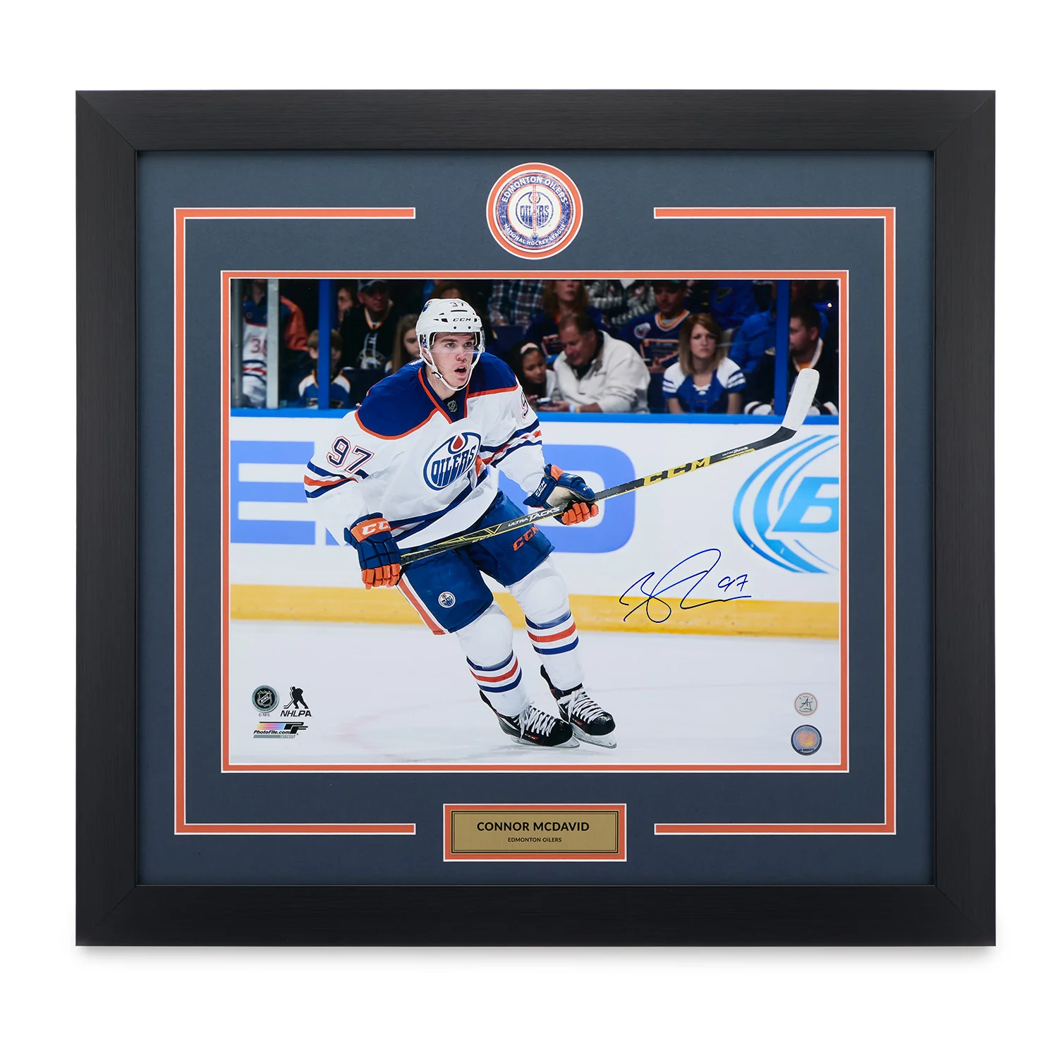 Connor McDavid Autographed Edmonton Oilers Centre Ice Logo 26x32 Frame Connor McDavid Other 26x32-connor-mcdavid-centre-ice-logo-frame, Edmonton Oilers, supplier stock photo