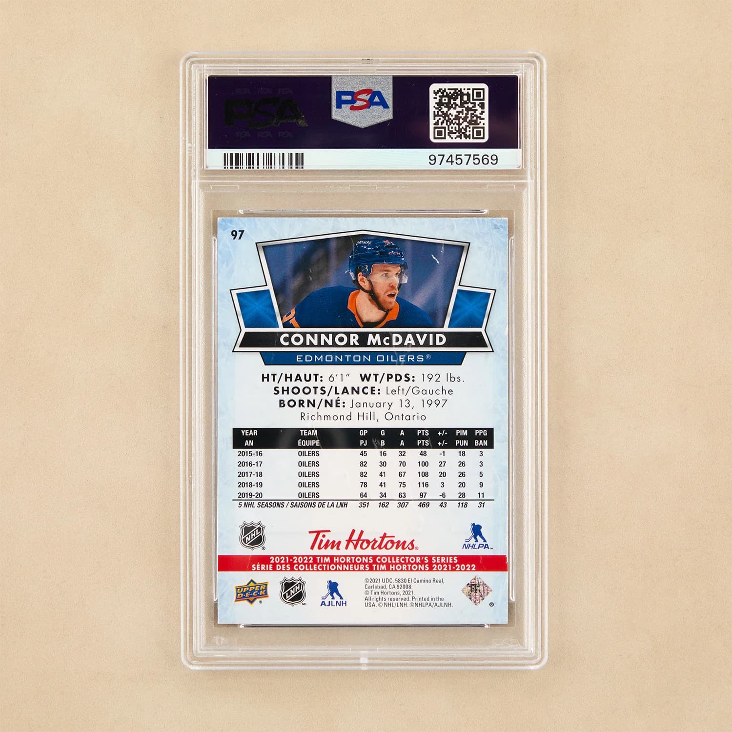 2021 Upper Deck Tim Hortons #97 Connor McDavid Signed Card PSA Auto Authentic Connor McDavid Card 2021-upper-deck-tim-hortons-97, view 2, supplier stock photo