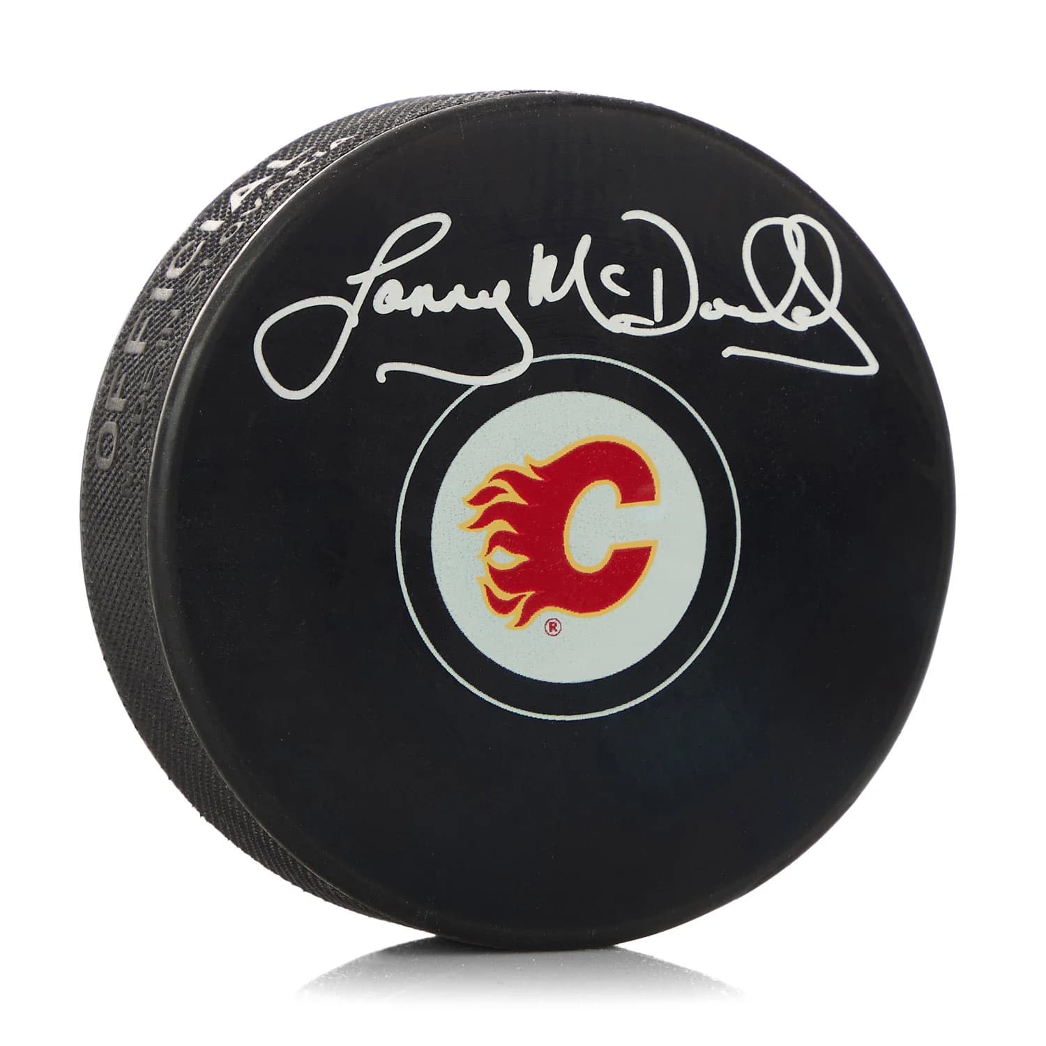 Lanny McDonald Autographed Calgary Flames Hockey Puck Lanny McDonald Puck hockey, Calgary Flames, supplier stock photo