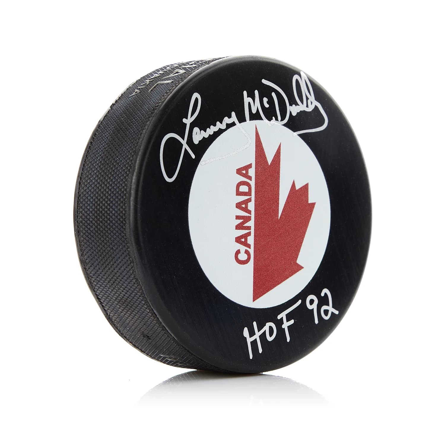 Lanny McDonald Signed Team Canada Hockey Puck with HOF Note Lanny McDonald Puck team-canada-hockey-hof-note, supplier stock photo