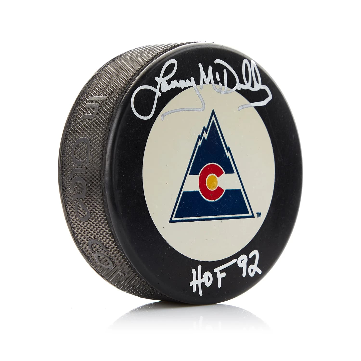 Lanny McDonald Signed Colorado Rockies Retro Logo Puck with HOF Note Lanny McDonald Puck colorado-rockies-retro-logo-hof-note, supplier stock photo