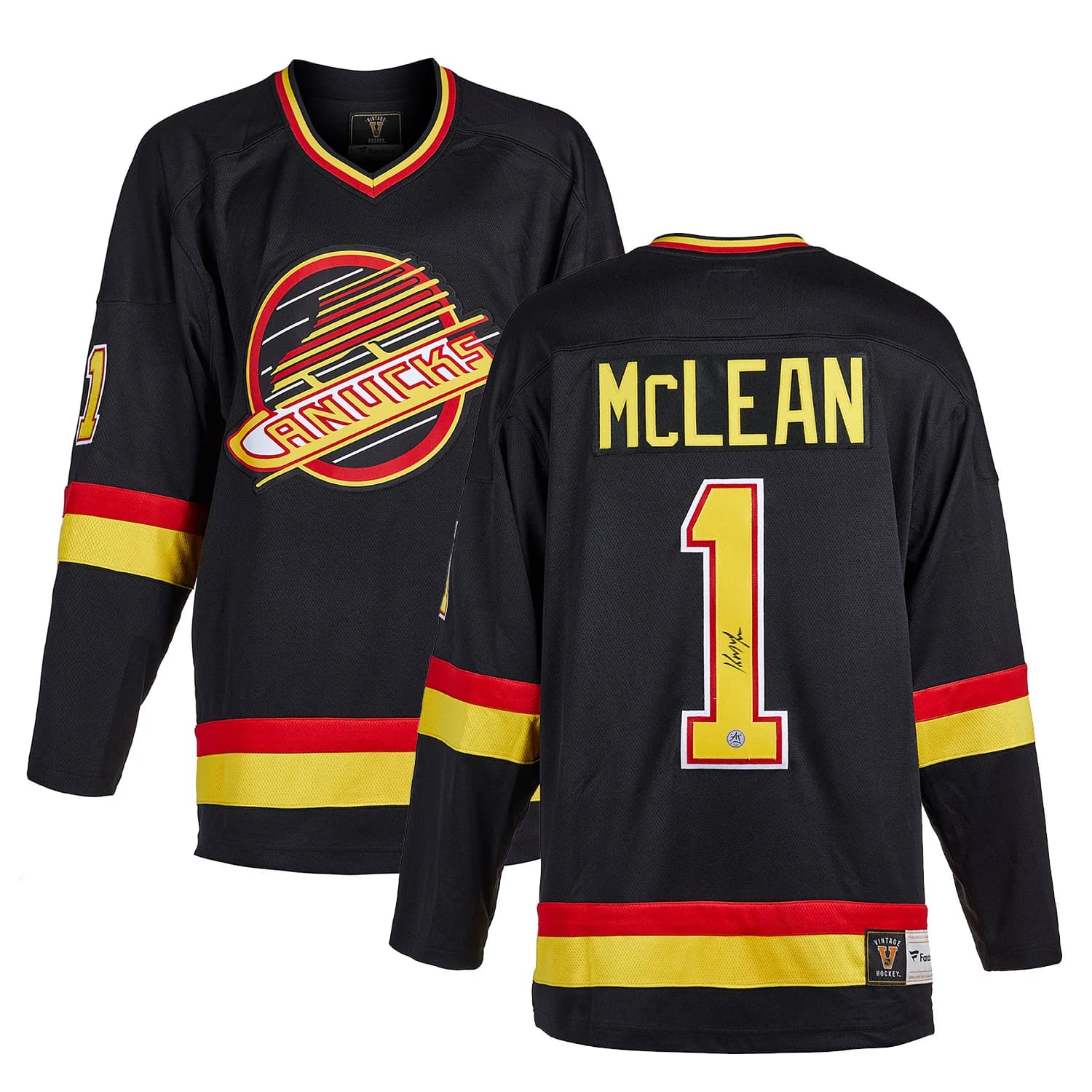 Kirk McLean Signed Vancouver Canucks Black Fanatics Throwback Jersey Kirk McLean Jersey black-throwback, Vancouver Canucks, view 3, supplier stock photo