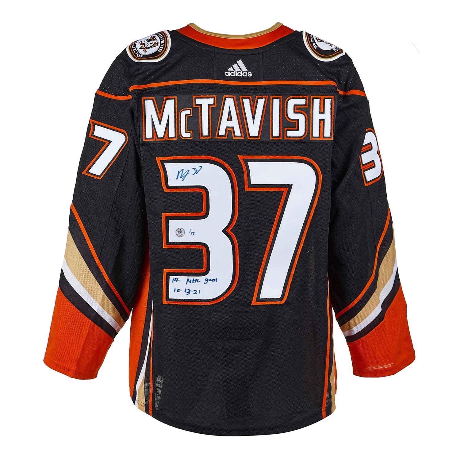 Mason McTavish Anaheim Ducks Signed & Dated 1st Goal adidas Jersey #/37 Mason McTavish Jersey dated-1st-goal-adidas-37, Anaheim Ducks, supplier stock photo
