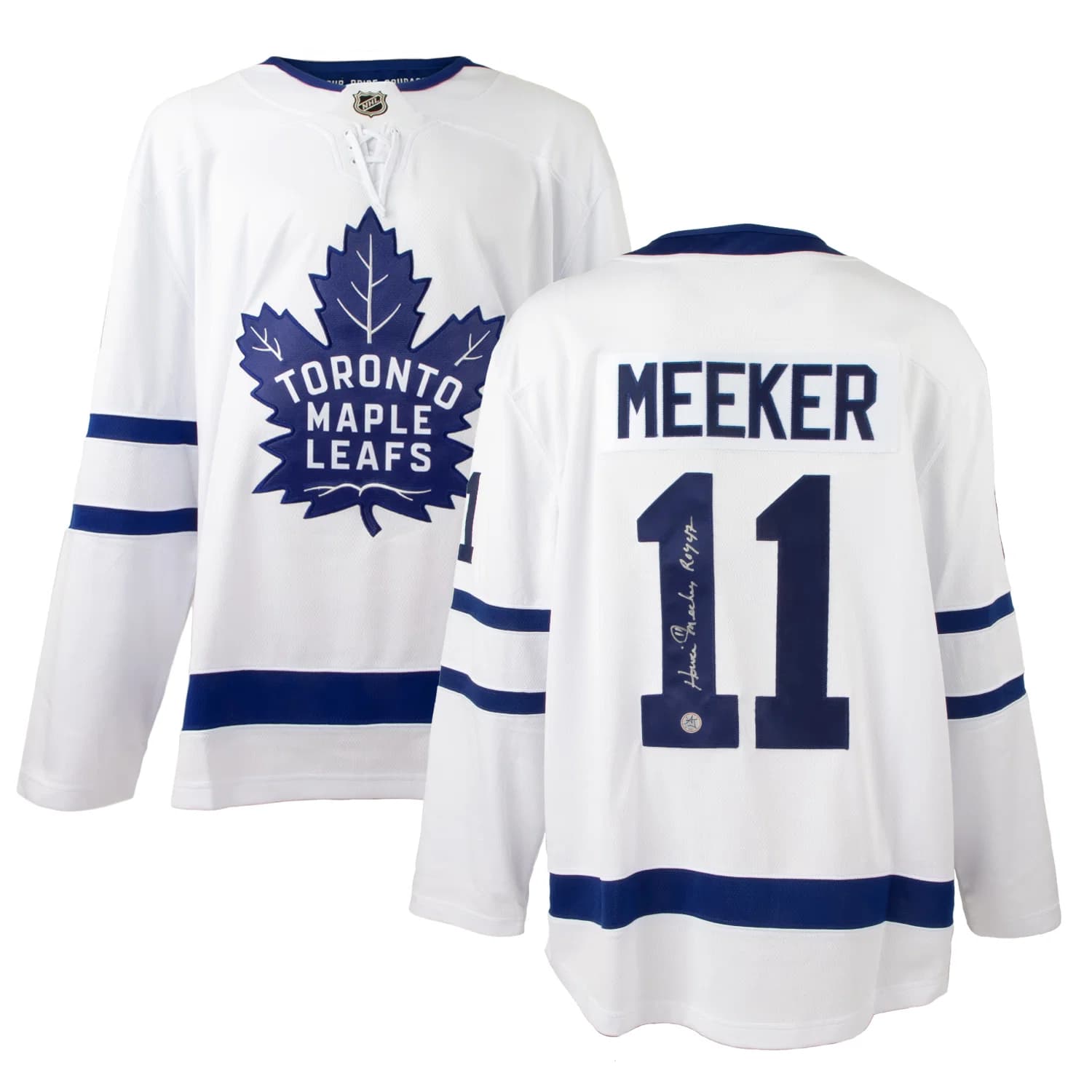 Howie Meeker Signed Toronto Maple Leafs White Fanatics Breakaway Jersey Howie Meeker Jersey white-breakaway, Toronto Maple Leafs, view 3, supplier stock photo