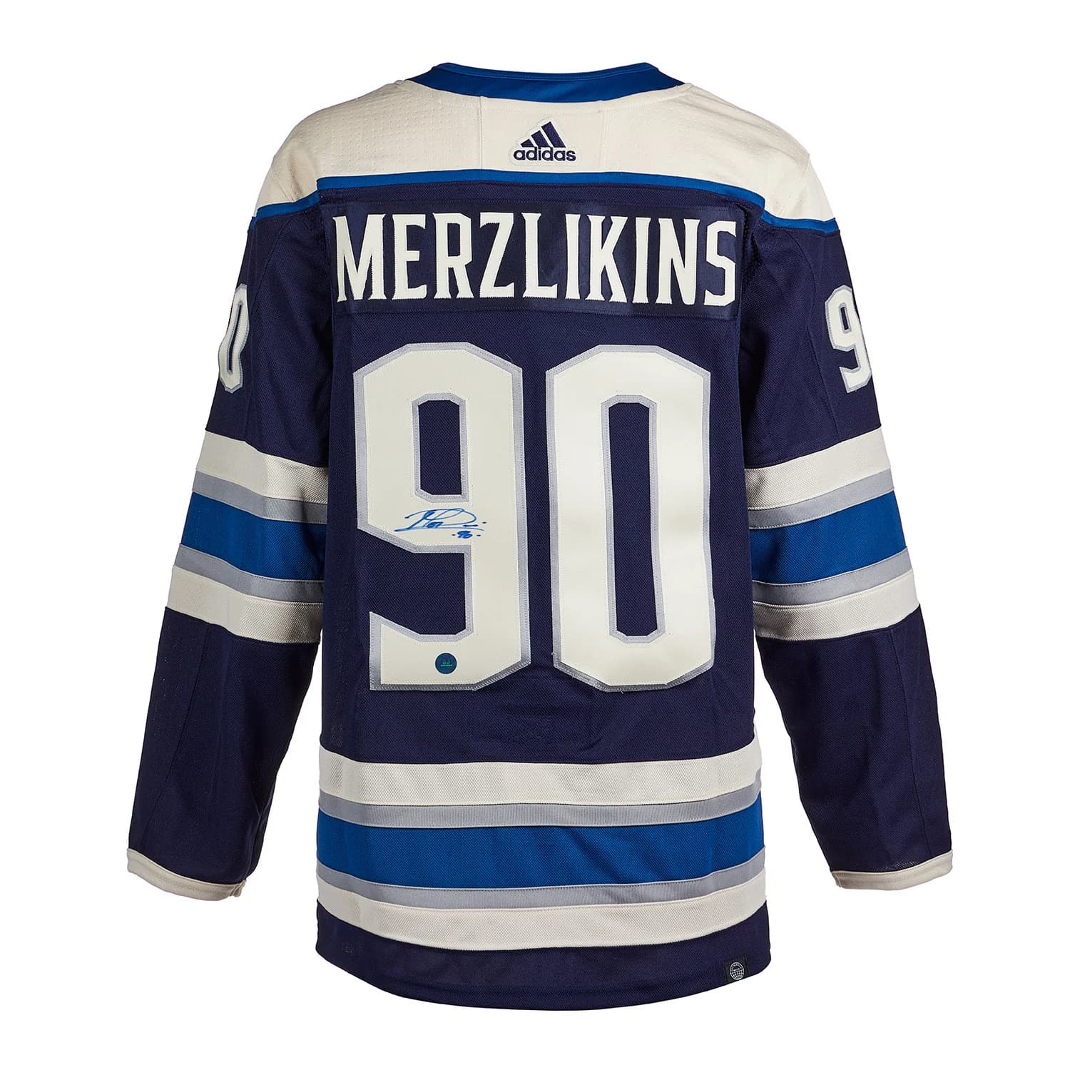 Elvis Merzlikins Signed Columbus Blue Jackets Alternate adidas Jersey Elvis Merzlikins Jersey alternate-adidas, Columbus Blue Jackets, supplier stock photo