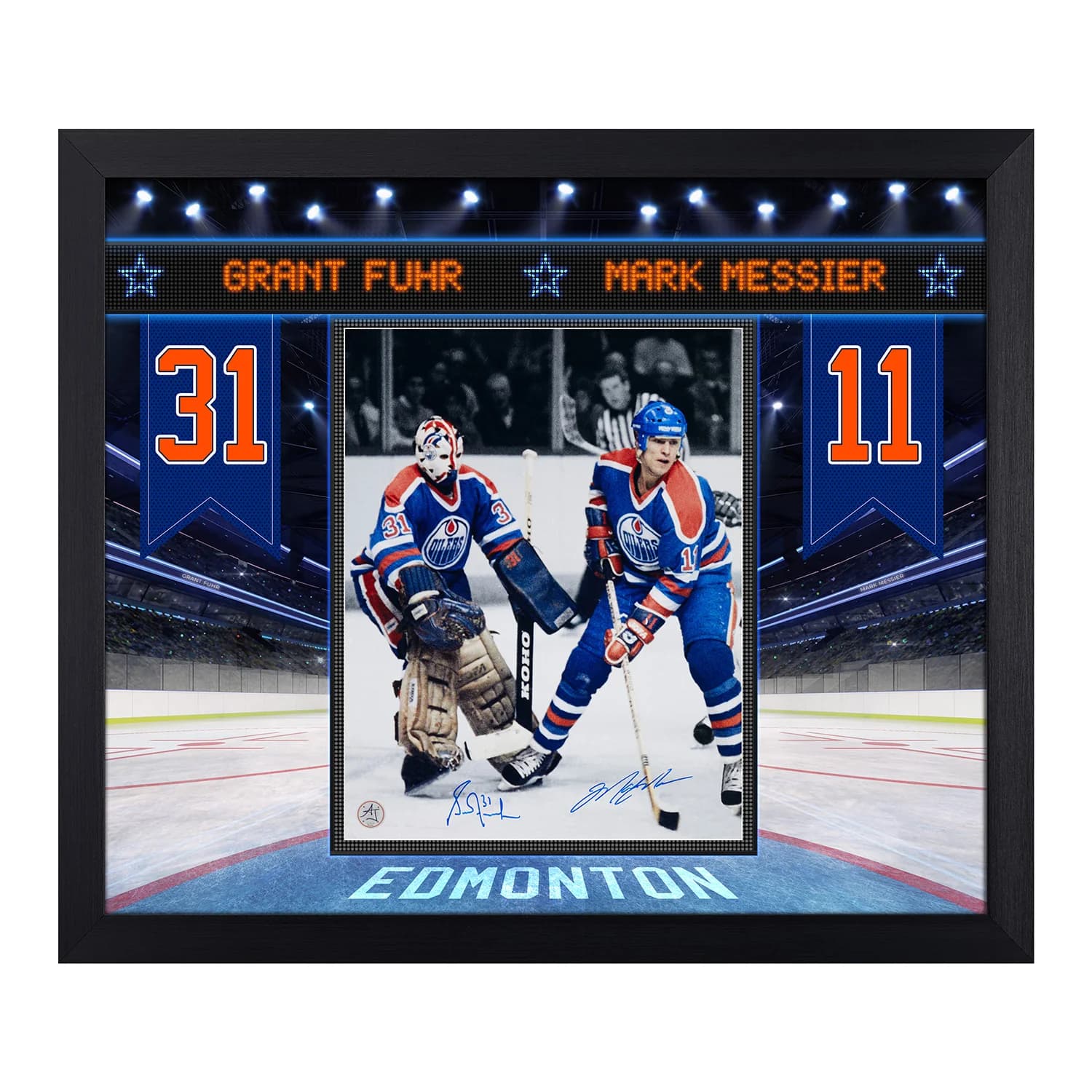 Mark Messier & Grant Fuhr Dual Signed Edmonton Legends 23x27 Frame Mark Messier Other 23x27-grant-fuhr-dual-edmonton-legends-frame, supplier stock photo