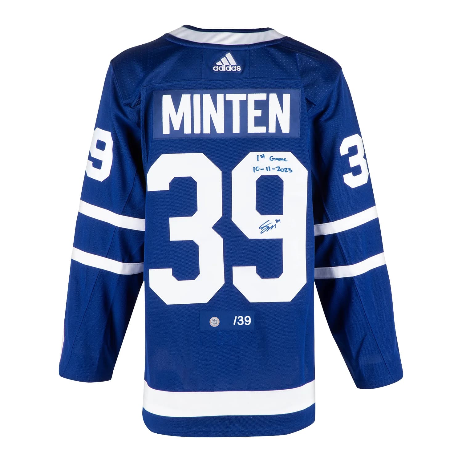 Fraser Minten Toronto Maple Leafs Signed & Dated 1st Game adidas Jersey #/39 Fraser Minten Jersey fraser-minten-toronto-maple-leafs-dated, Toronto Maple Leafs, supplier stock photo