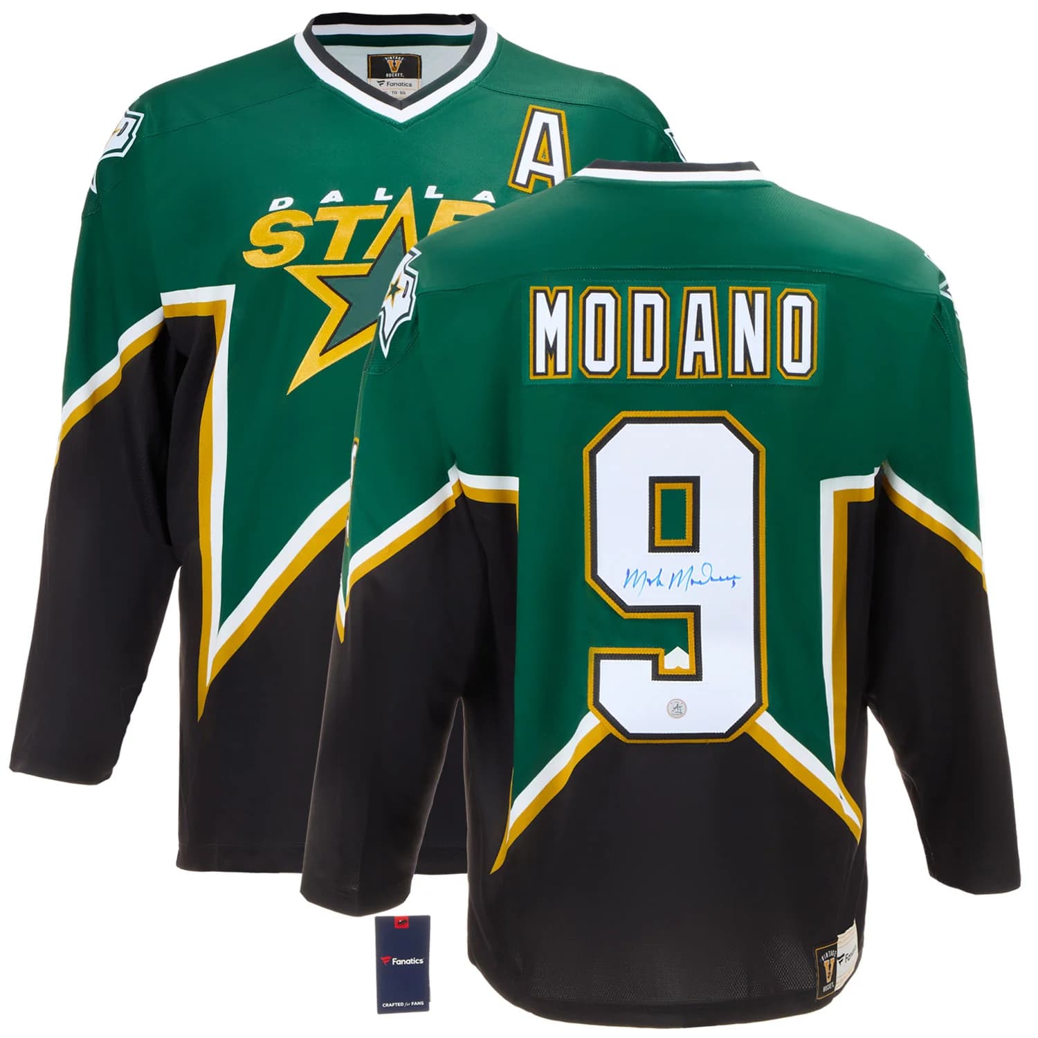 Mike Modano Autographed Dallas Stars Fanatics Throwback Jersey Mike Modano Jersey throwback, Dallas Stars, view 3, supplier stock photo