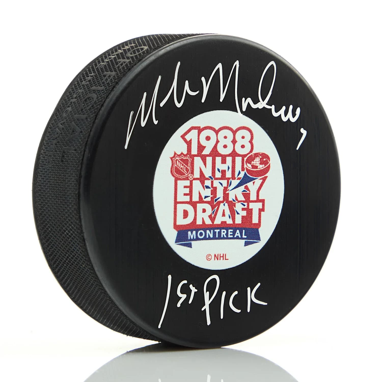 Mike Modano Autographed 1988 NHL Entry Draft Puck with 1st Pick Note Mike Modano Puck 1988-nhl-entry-draft-1st-pick, supplier stock photo