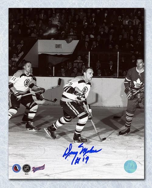 Doug Mohns Autographed Boston Bruins Black & White Action 8x10 Photo Doug Mohns Photo 8x10-black-white-action, Boston Bruins, supplier stock photo