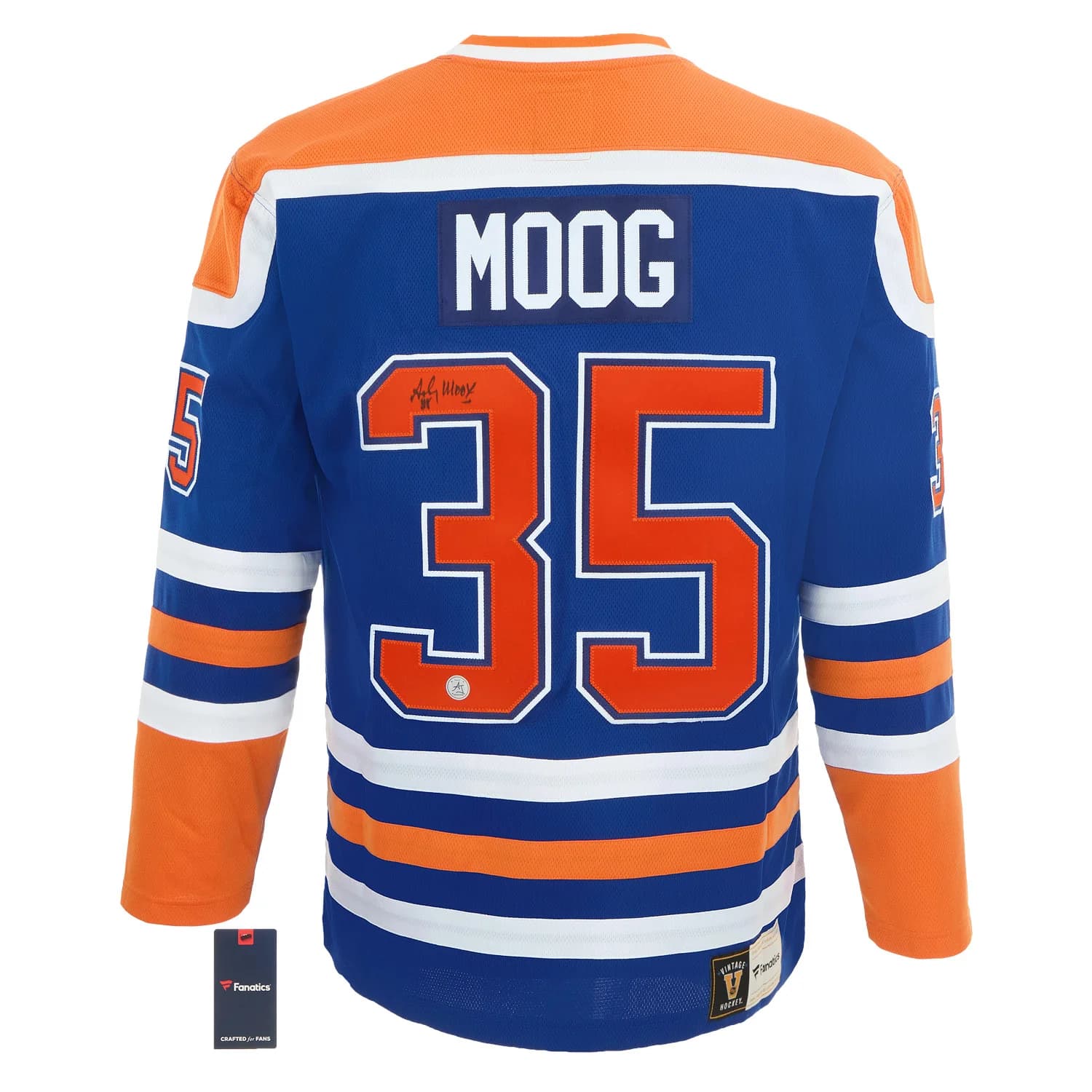 Andy Moog Autographed Edmonton Oilers Throwback Breakaway Jersey Andy Moog Jersey throwback-breakaway, Edmonton Oilers, supplier stock photo