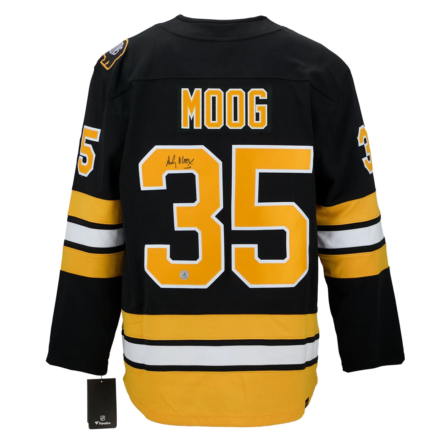 Andy Moog Signed Boston Bruins Fanatics Breakaway Jersey Andy Moog Jersey breakaway, Boston Bruins, supplier stock photo