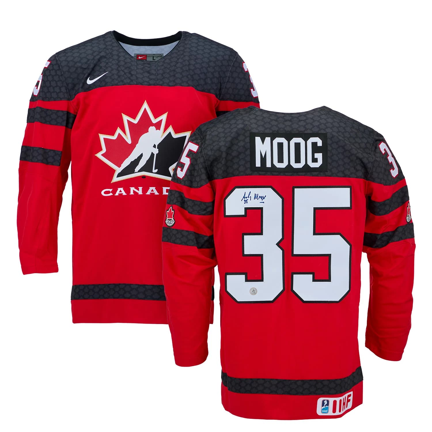 Andy Moog Autographed Team Canada Red Nike Hockey Jersey Andy Moog Jersey andy-moog-team-canada-red-nike, view 3, supplier stock photo