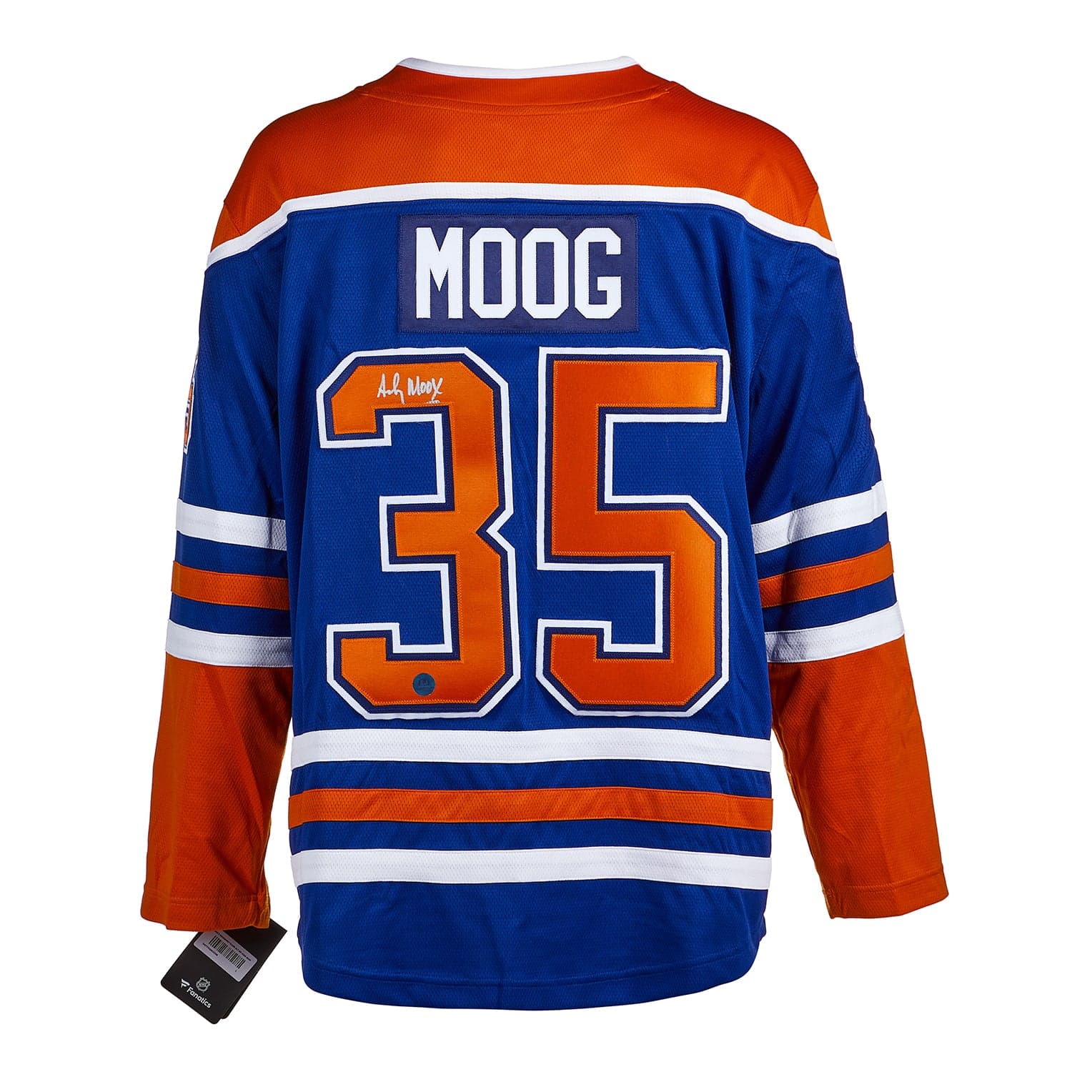 Andy Moog Autographed Edmonton Oilers Fanatics Breakaway Jersey Andy Moog Jersey breakaway, Edmonton Oilers, supplier stock photo