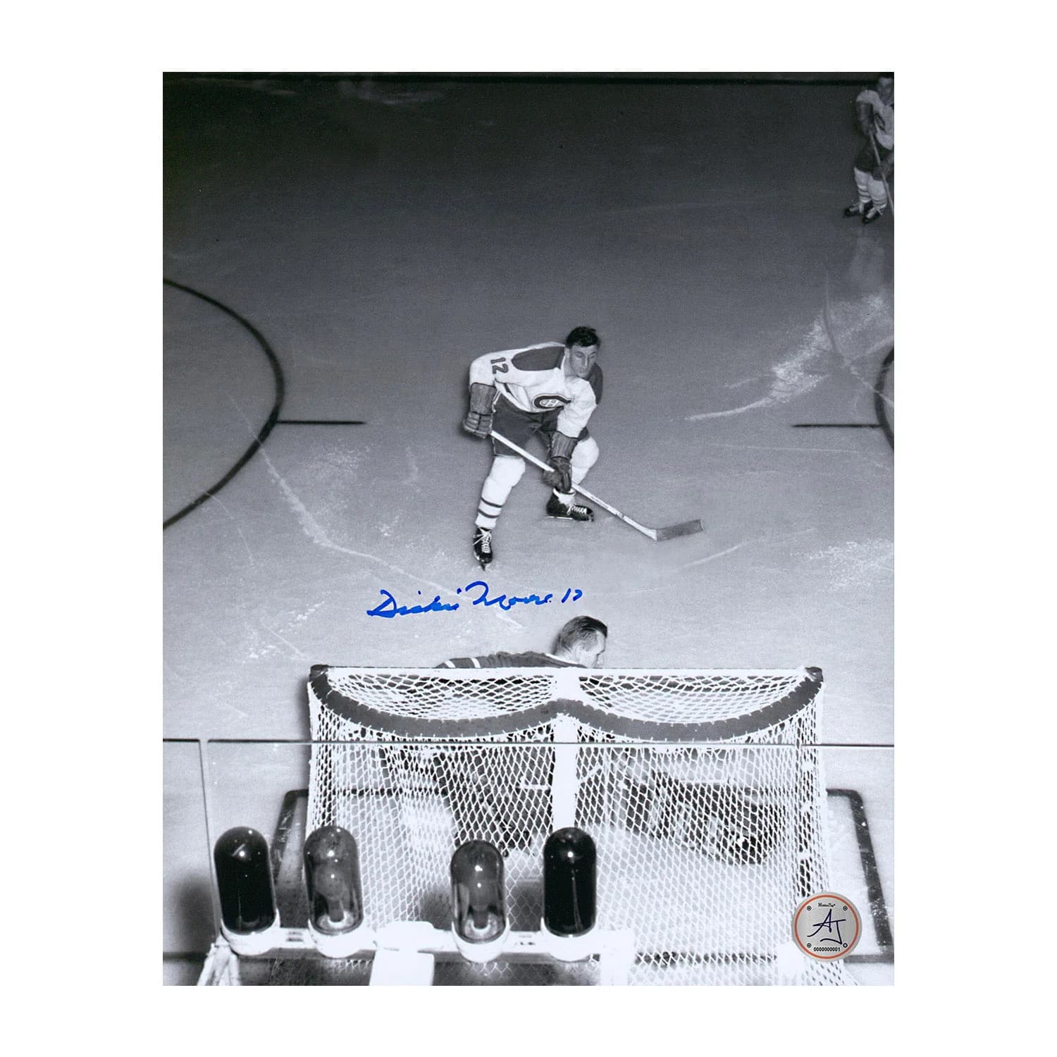 Dickie Moore Signed Montreal Canadiens Overhead vs Bower 8x10 Photo Dickie Moore Photo 8x10-overhead-vs-bower, Montreal Canadiens, supplier stock photo