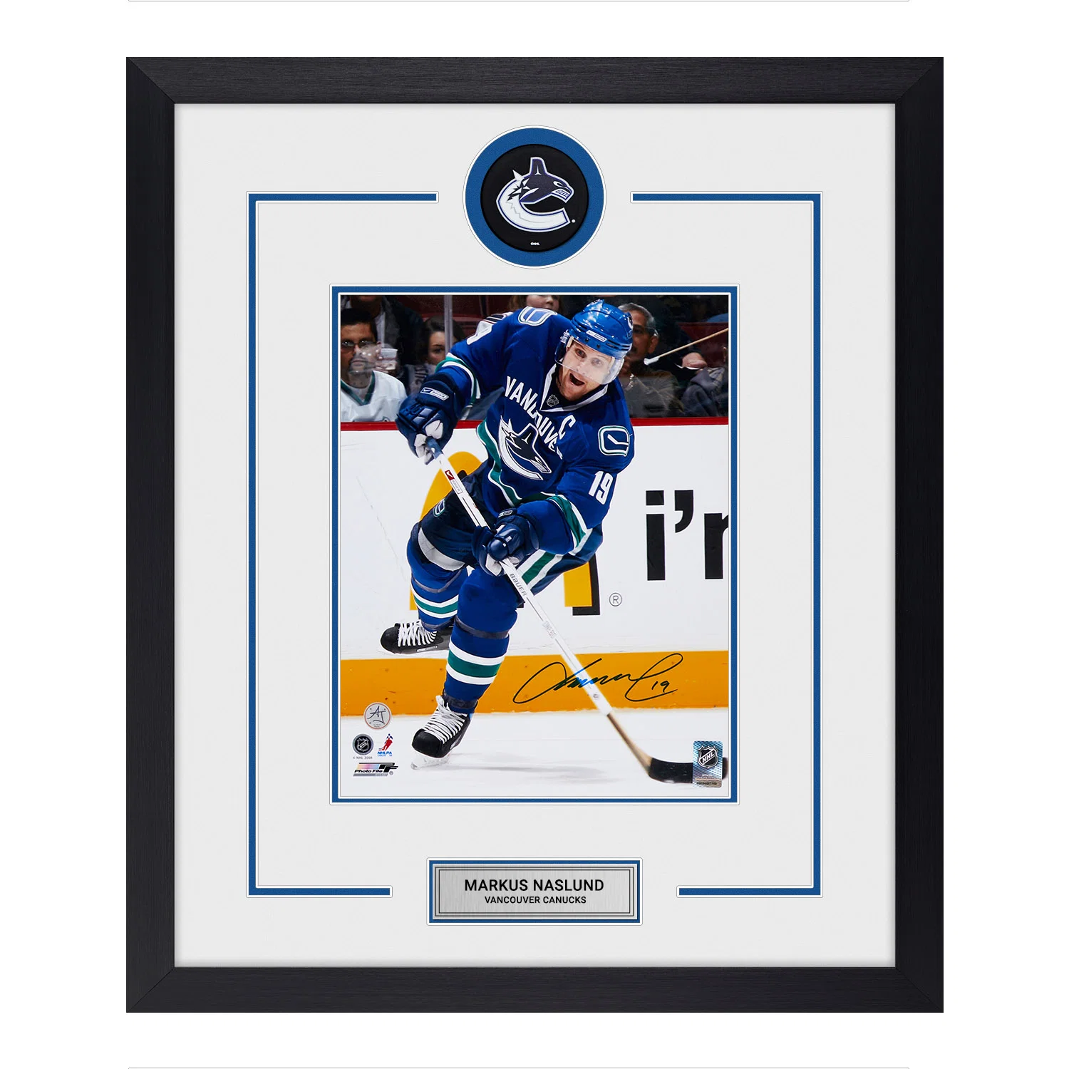 Markus Naslund Signed Vancouver Canucks Puck Logo 23x27 Frame Markus Naslund Puck 23x27-logo-frame, Vancouver Canucks, supplier stock photo