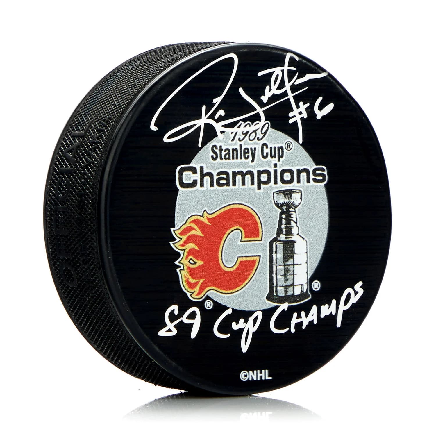 Ric Nattress Signed Calgary Flames 1989 Stanley Cup Puck With Cup Note Ric Nattress Puck 1989-stanley-cup-note, Calgary Flames, supplier stock photo