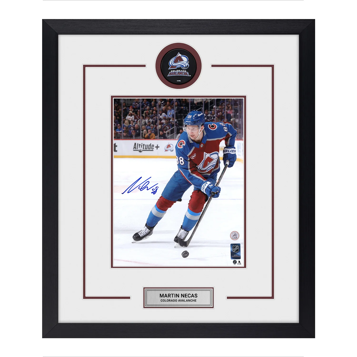 Martin Necas Autographed Colorado Avalanche Puck Logo 22x26 Frame Martin Necas Puck 22x26-logo-frame, Colorado Avalanche, supplier stock photo