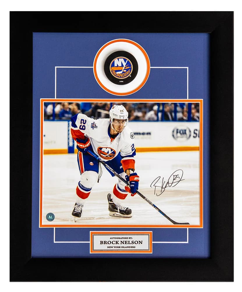 Brock Nelson New York Islanders Autographed Hockey 20x24 Puck Frame Brock Nelson Puck 20x24-hockey-frame, New York Islanders, supplier stock photo