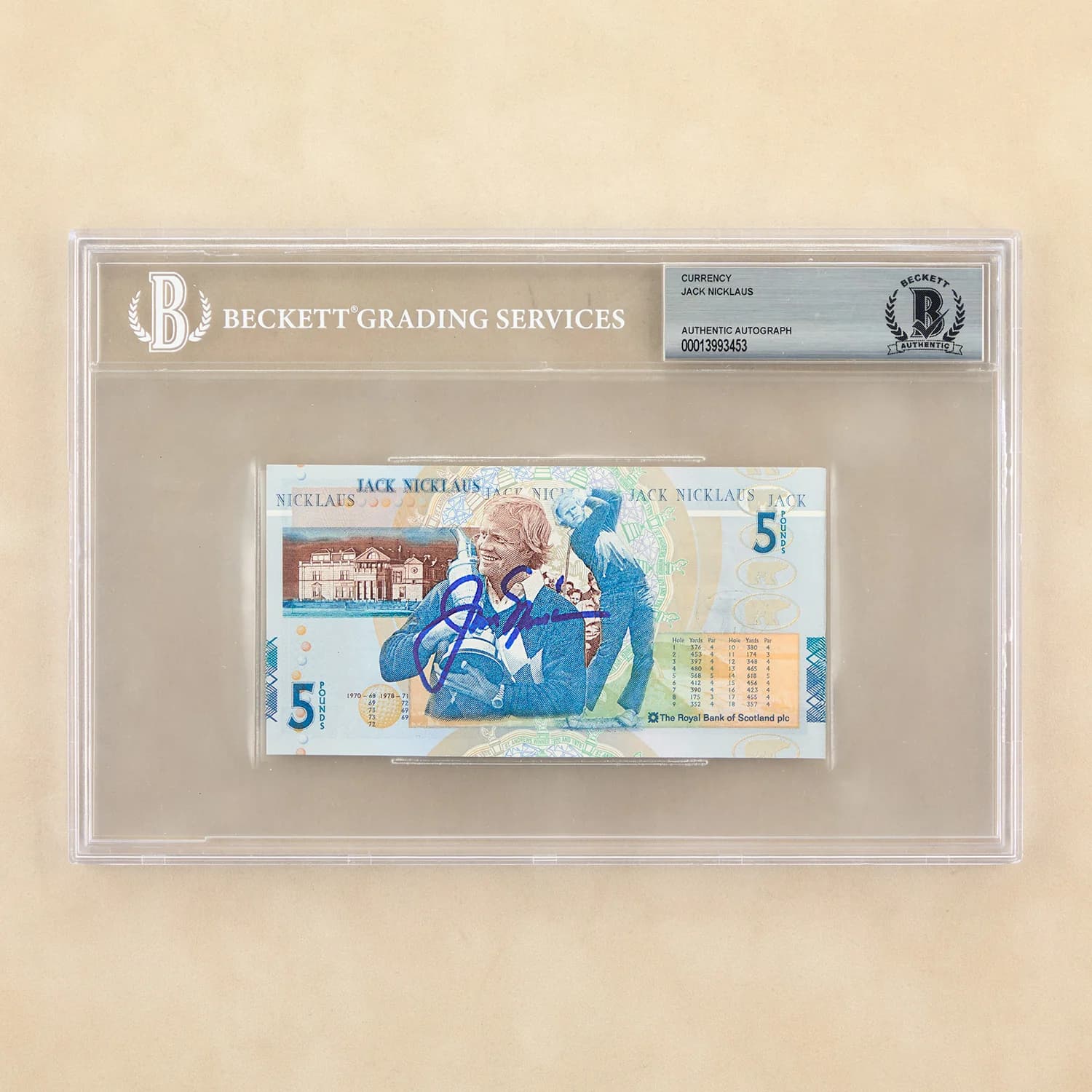 Jack Nicklaus Autographed British Open £5 Bank of Scotland Note Beckett COA Jack Nicklaus Card british-open-5-bank-scotland-note, supplier stock photo