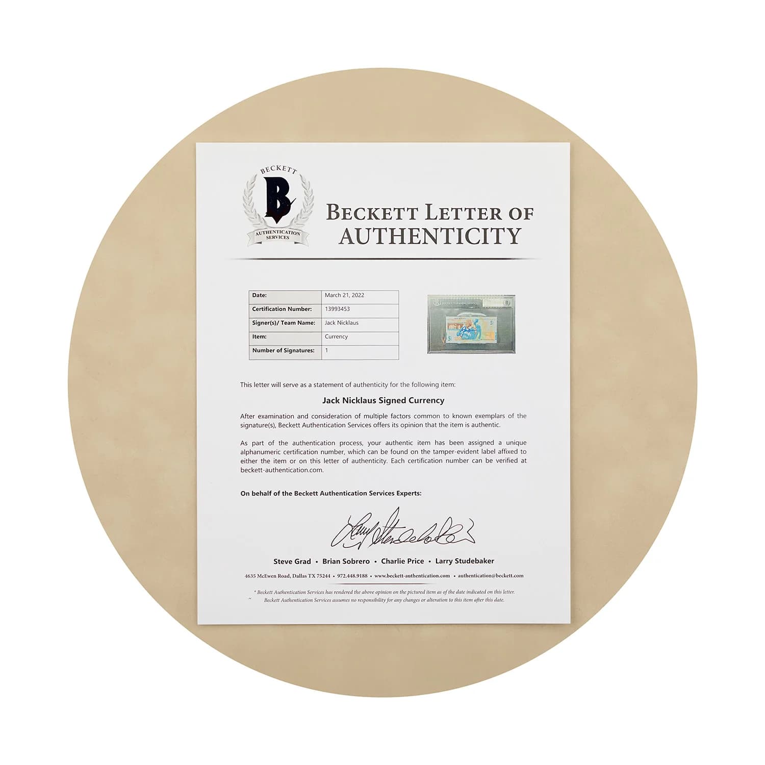 Jack Nicklaus Autographed British Open £5 Bank of Scotland Note Beckett COA Jack Nicklaus Card british-open-5-bank-scotland-note, view 3, supplier stock photo