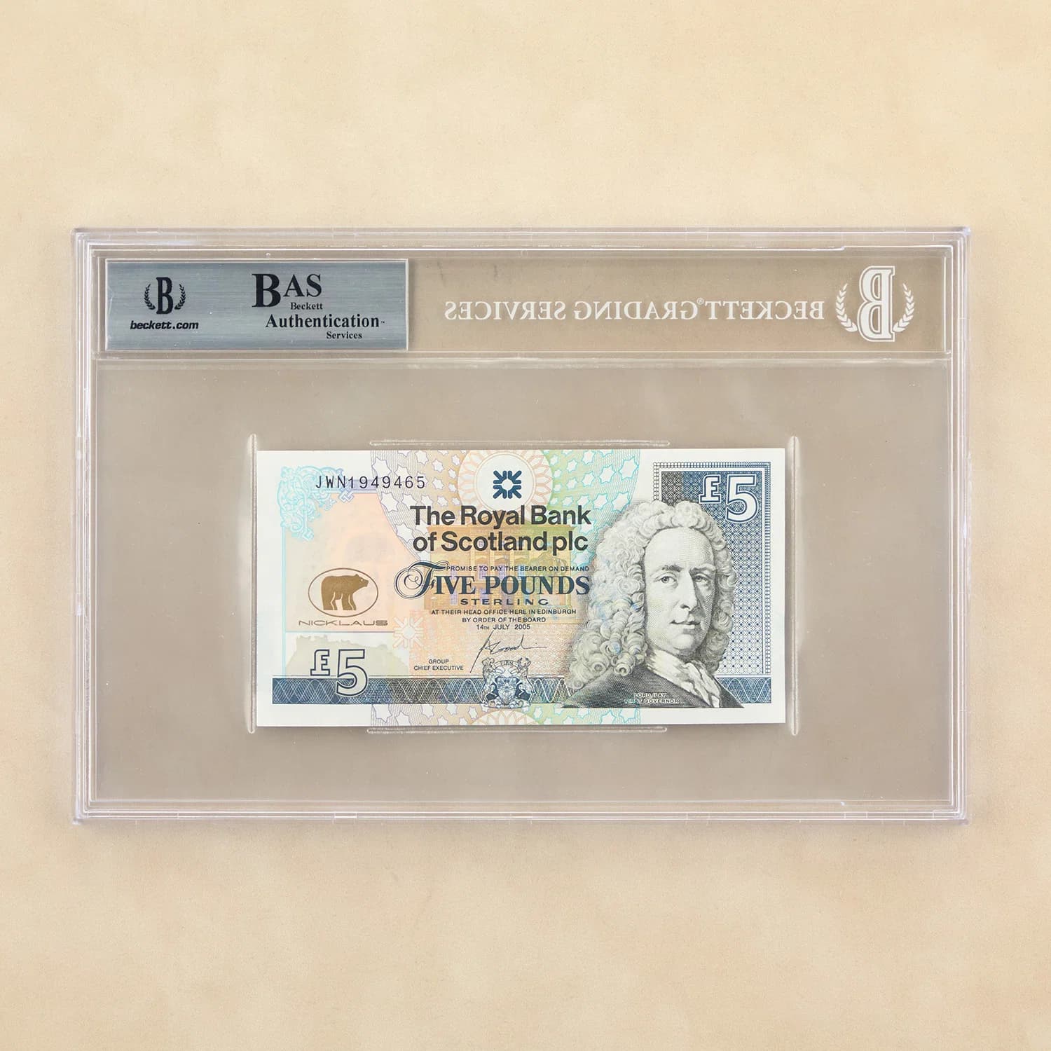 Jack Nicklaus Autographed British Open £5 Bank of Scotland Note Beckett COA Jack Nicklaus Card british-open-5-bank-scotland-note, view 2, supplier stock photo