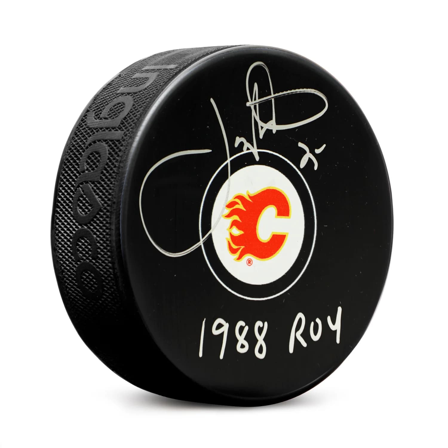 Joe Nieuwendyk Signed Calgary Flames Hockey Puck with 1988 ROY Note Joe Nieuwendyk Puck hockey-1988-roy-note, Calgary Flames, supplier stock photo
