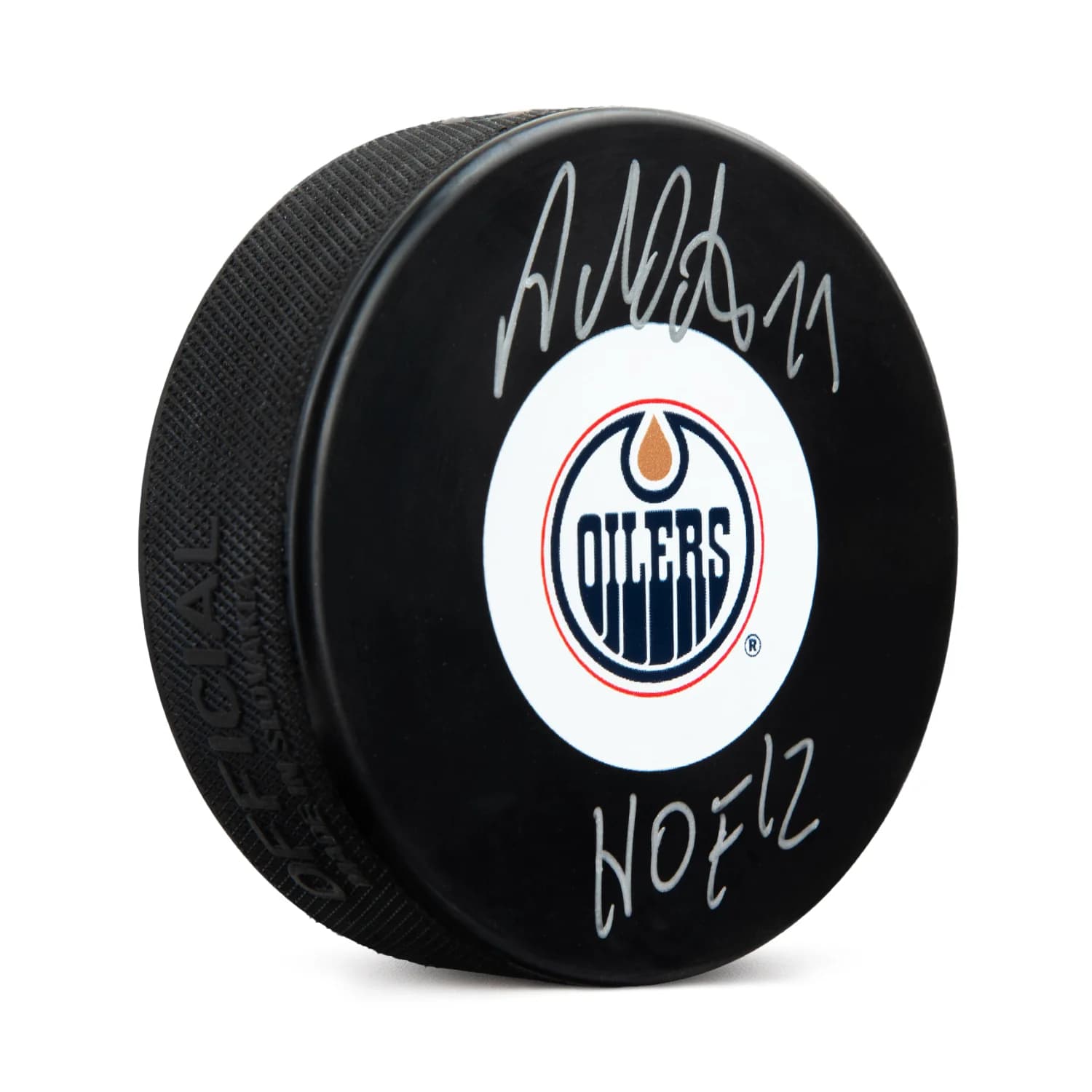 Adam Oates Signed Edmonton Oilers Hockey Puck with HOF Note Adam Oates Puck hockey-hof-note, Edmonton Oilers, supplier stock photo