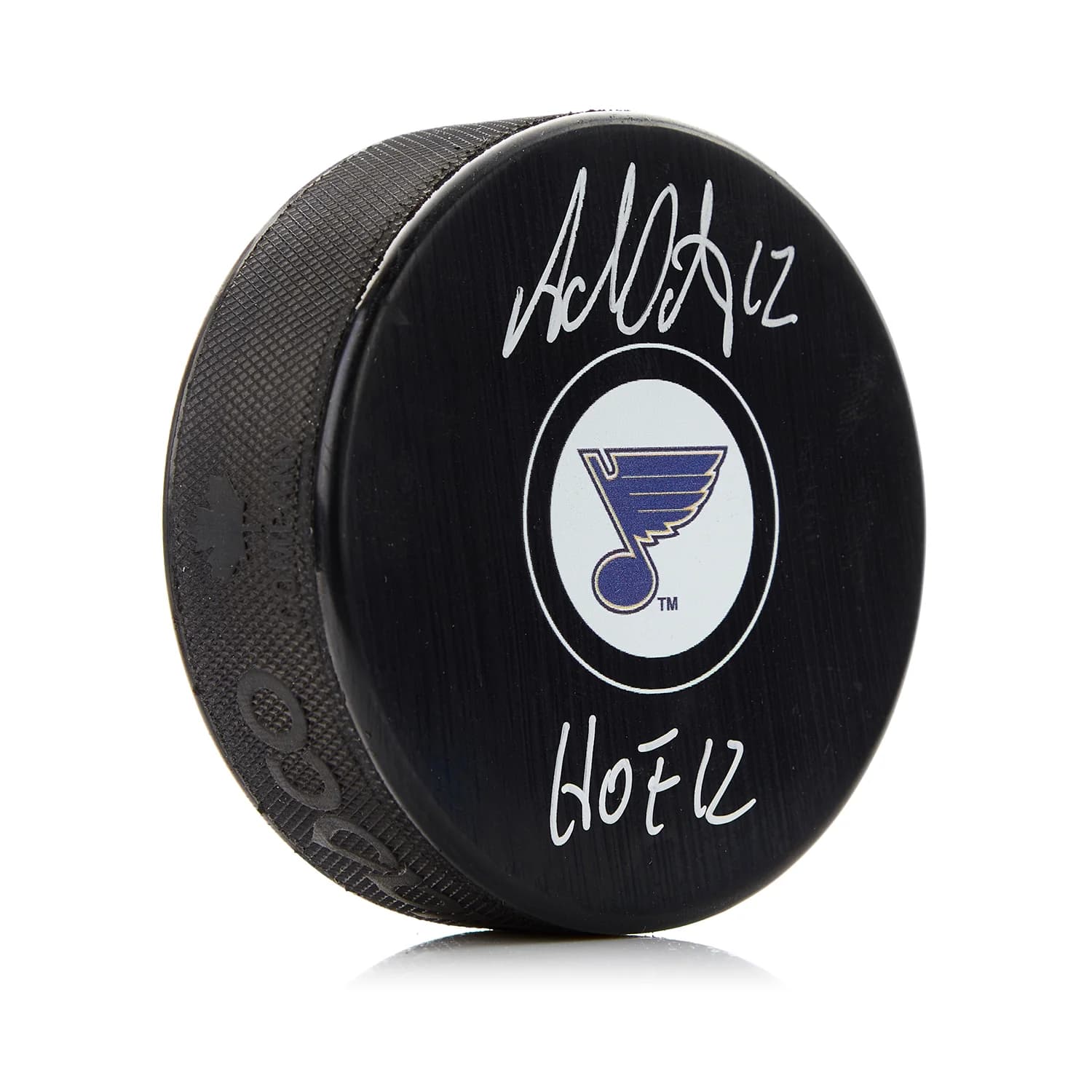 Adam Oates Signed St Louis Blues Hockey Puck with HOF Note Adam Oates Puck hockey-hof-note, St. Louis Blues, supplier stock photo