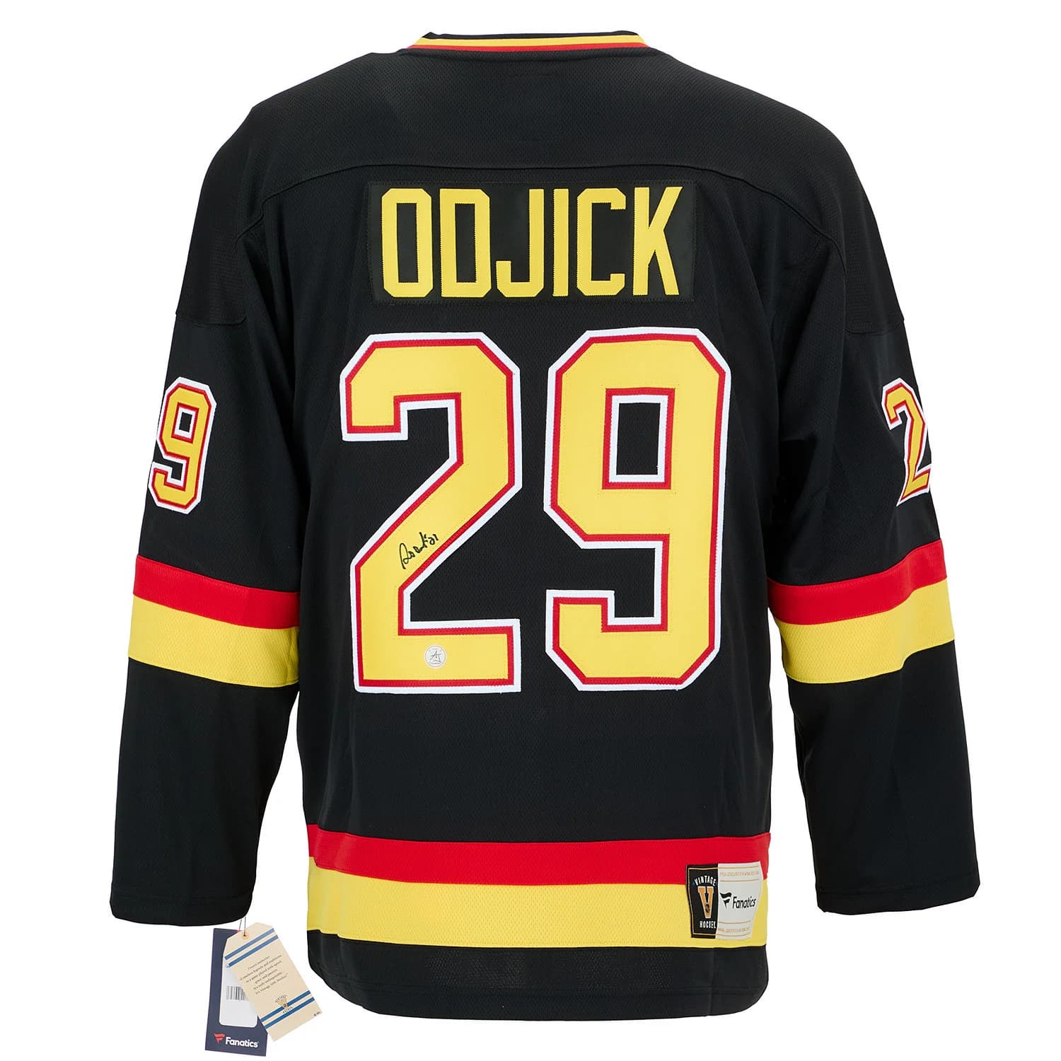 Gino Odjick Autographed Vancouver Canucks Black Fanatics Throwback Jersey Gino Odjick Jersey black-throwback, Vancouver Canucks, supplier stock photo