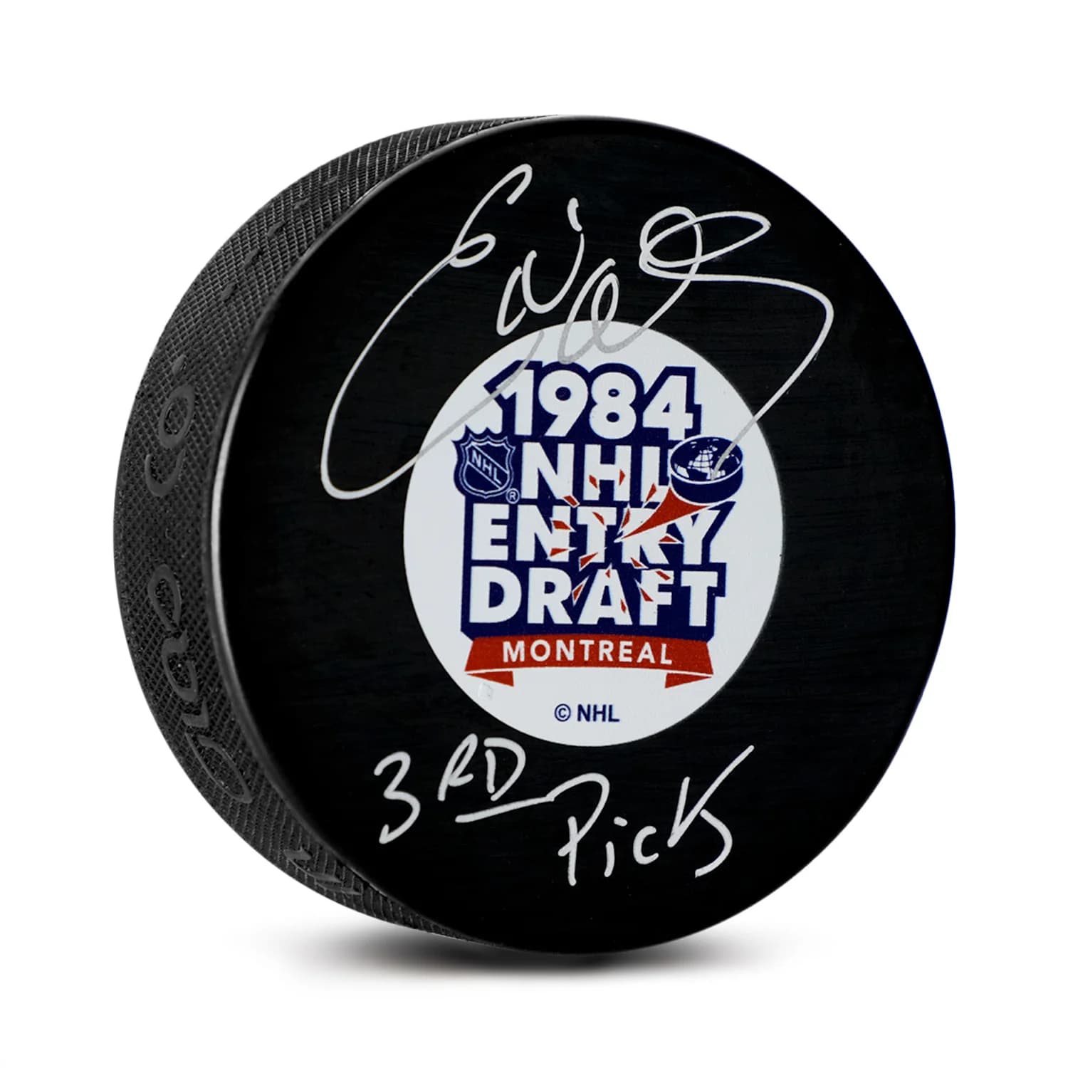 Ed Olczyk Signed 1984 NHL Entry Draft Puck with 3rd Pick Note Ed Olczyk Puck 1984-nhl-entry-draft-3rd-pick, supplier stock photo