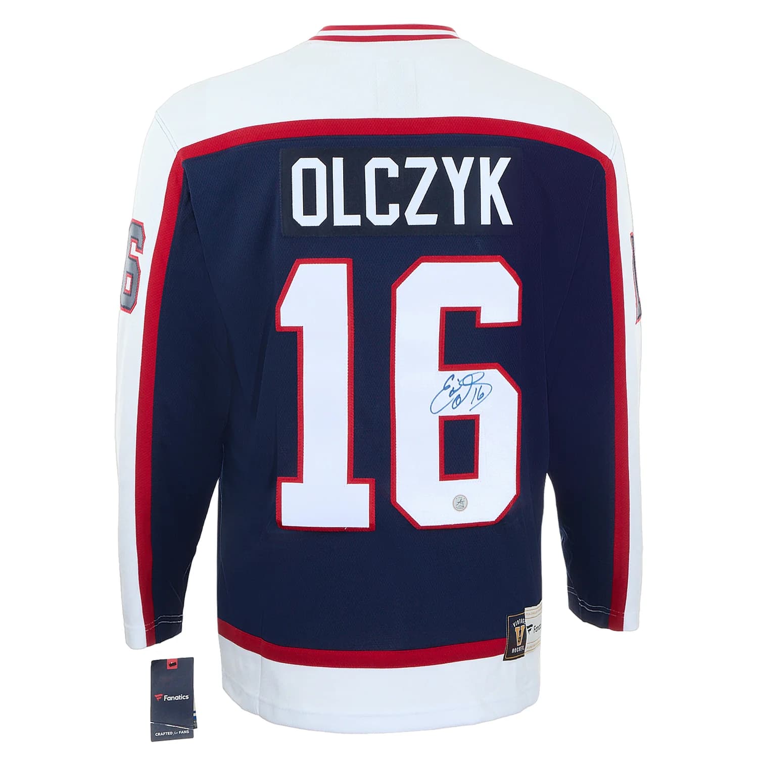 Ed Olczyk Autographed Winnipeg Jets Fanatics Throwback Jersey Ed Olczyk Jersey throwback, Winnipeg Jets, supplier stock photo