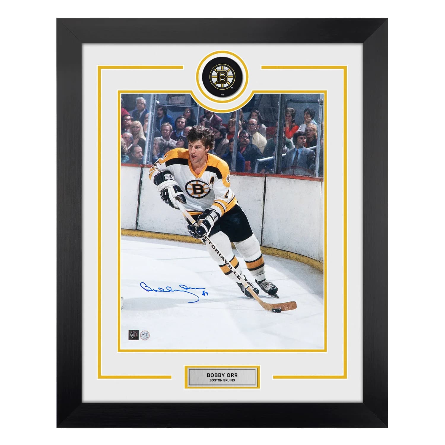 Bobby Orr Autographed Boston Bruins Puck Logo 26x32 Frame Bobby Orr Puck 26x32-boston-bruins-logo-frame, Boston Bruins, supplier stock photo