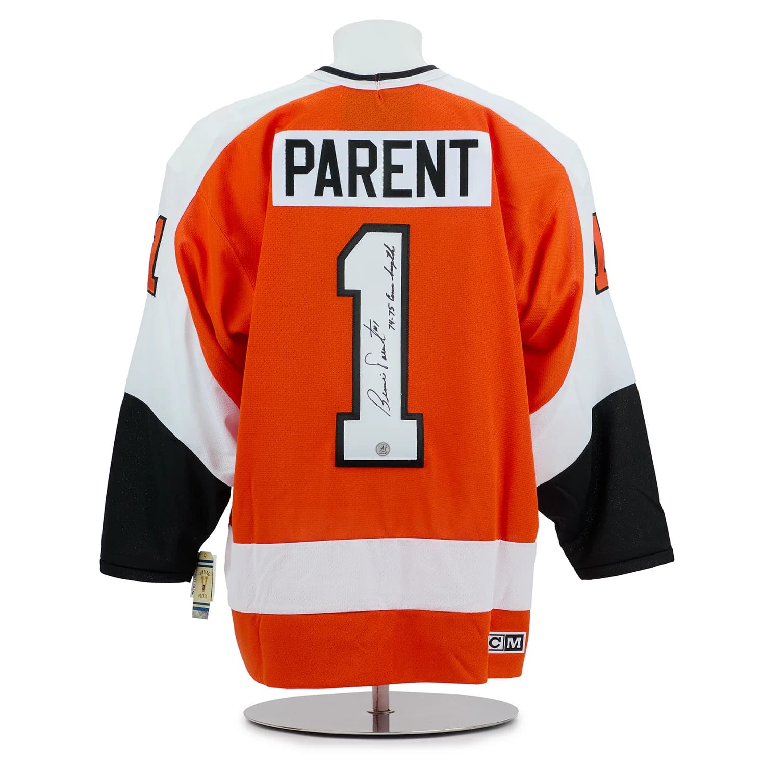 Bernie Parent Signed & Inscribed Philadelphia Flyers Vintage CCM Jersey Bernie Parent Jersey bernie-parent-inscribed-philadelphia-flyers, Philadelphia Flyers, supplier stock photo
