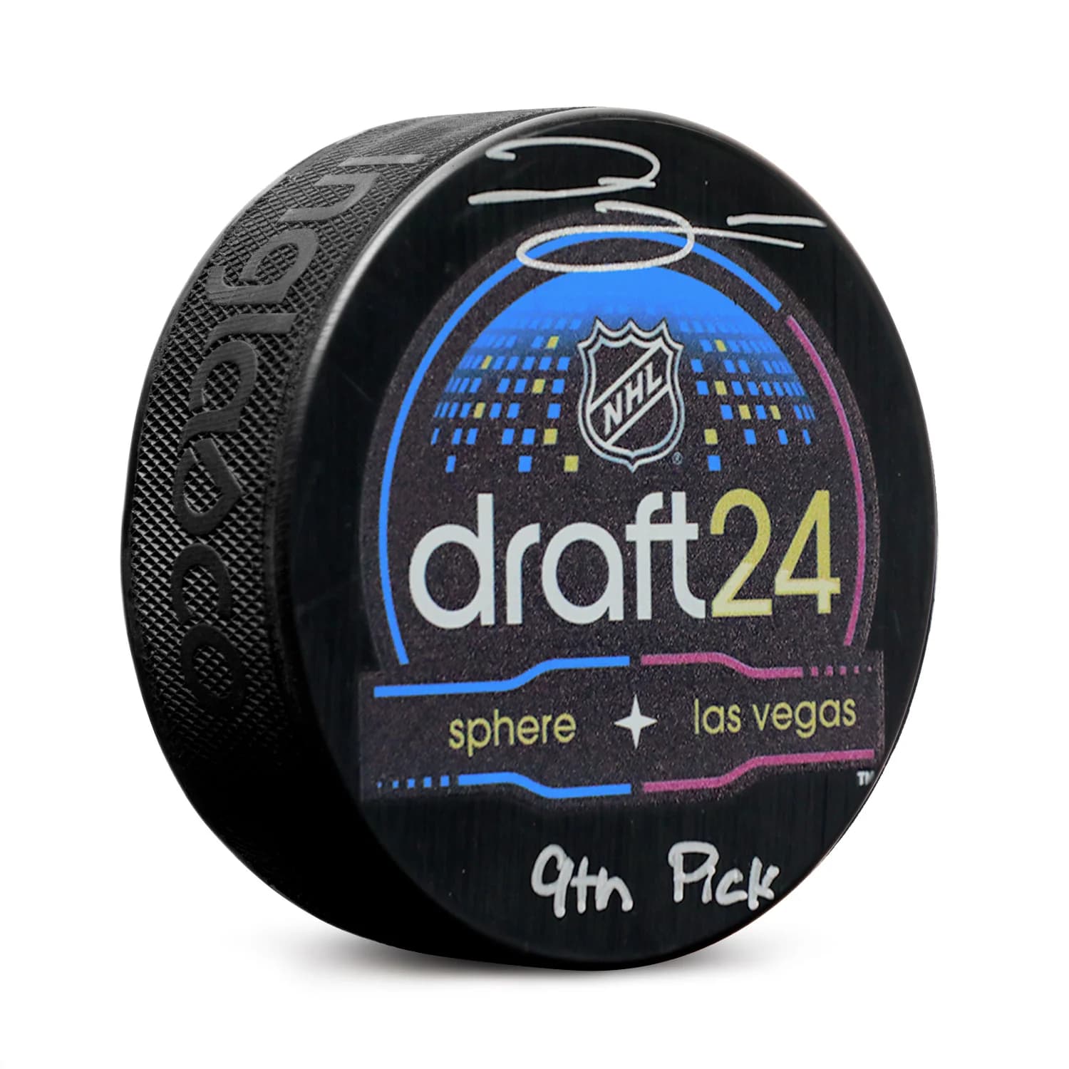 Zayne Parekh Signed 2024 NHL Entry Draft Puck with 9th Pick Note Zayne Parekh Puck 2024-nhl-entry-draft-9th-pick, supplier stock photo