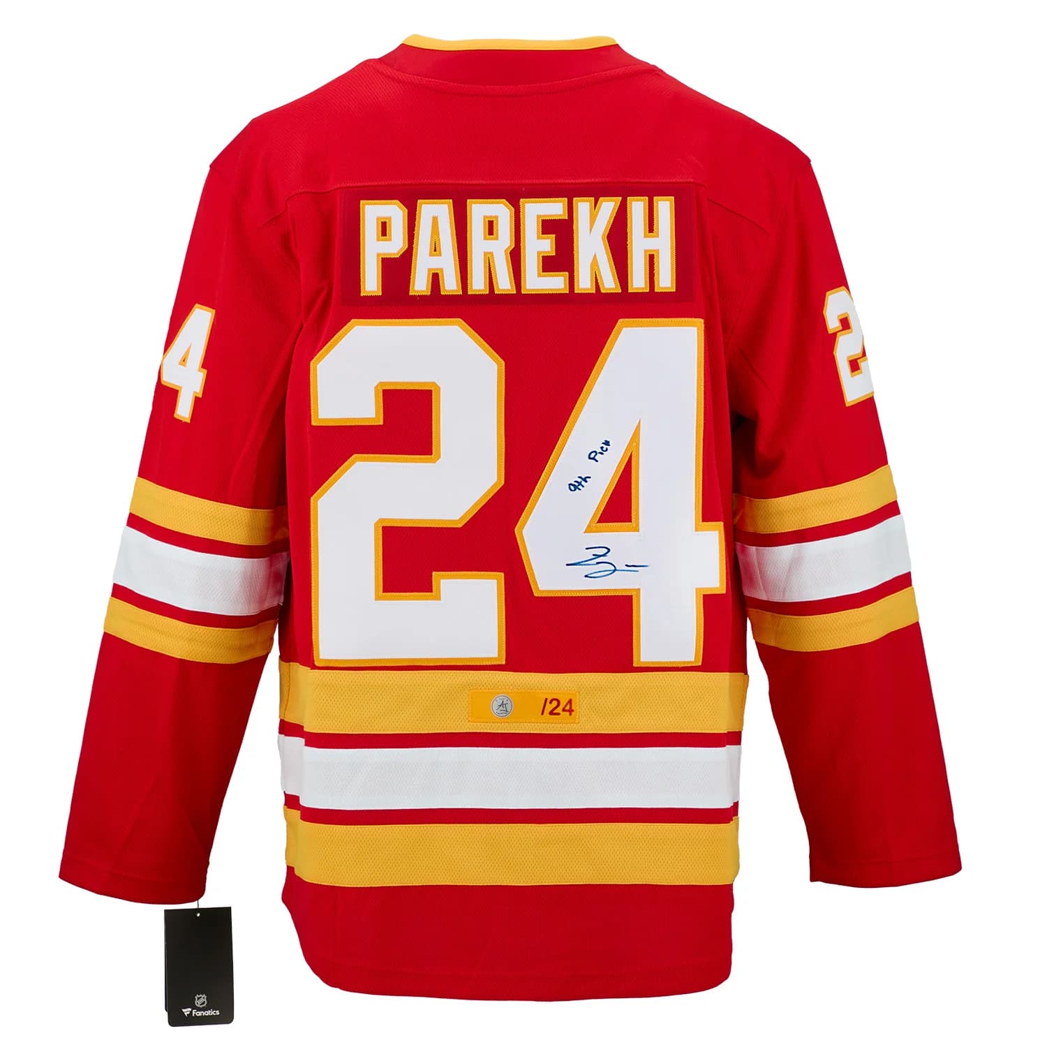 Zayne Parekh Signed Calgary Flames Fanatics Breakaway Jersey with Pick Note #/24 Zayne Parekh Jersey breakaway-pick-note-24, Calgary Flames, supplier stock photo