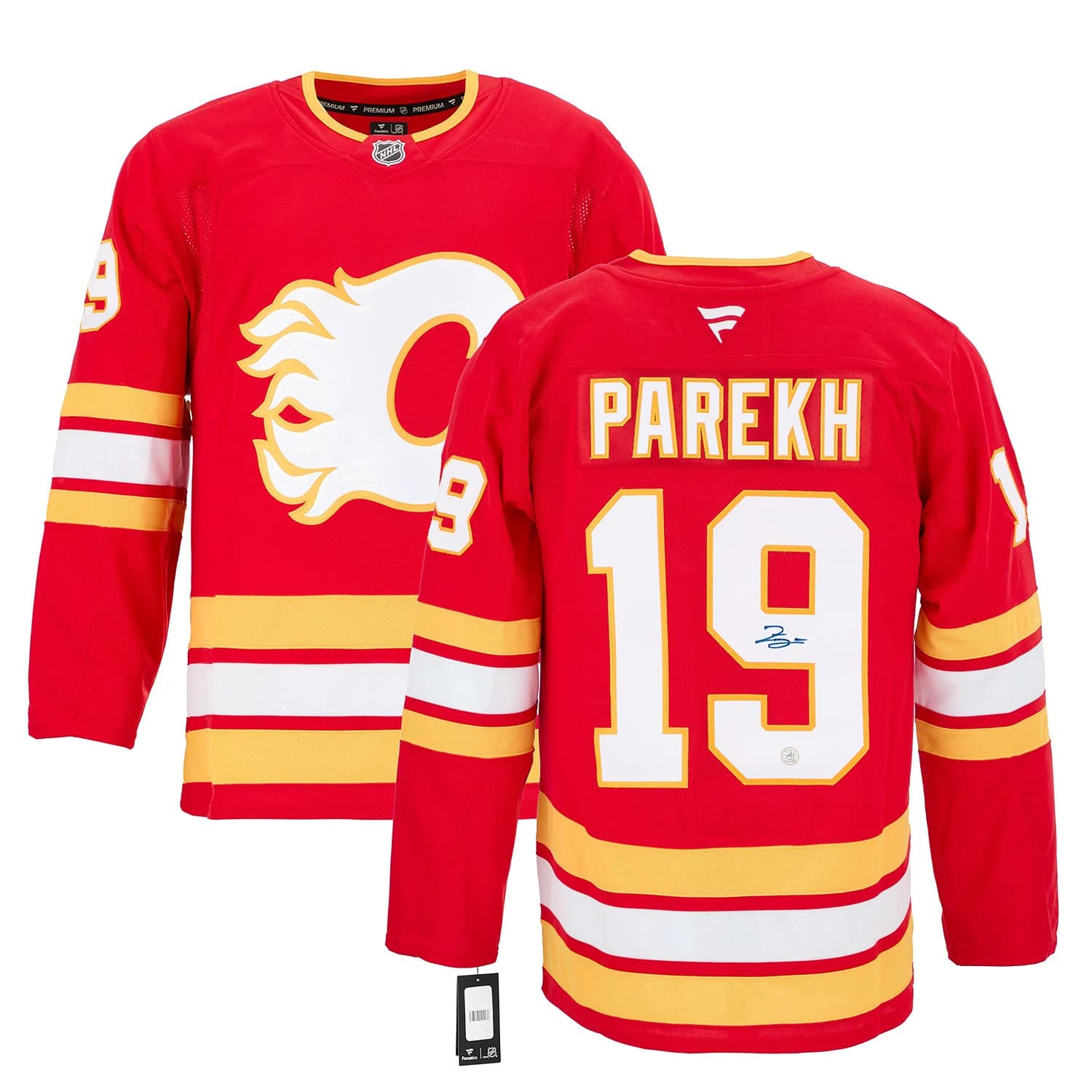 Zayne Parekh Autographed Calgary Flames Fanatics Premium Jersey Zayne Parekh Jersey premium, Calgary Flames, view 3, supplier stock photo