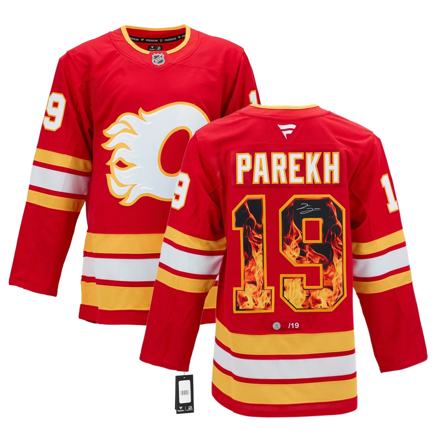 Zayne Parekh Signed Calgary Flames Roaring Fire Art Jersey #/19 Zayne Parekh Jersey zayne-parekh-calgary-flames-roaring-fire, Calgary Flames, view 3, supplier stock photo
