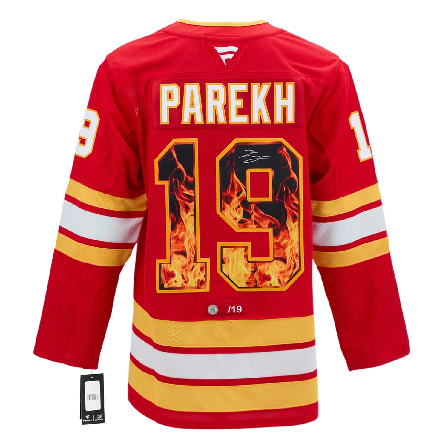 Zayne Parekh Signed Calgary Flames Roaring Fire Art Jersey #/19 Zayne Parekh Jersey zayne-parekh-calgary-flames-roaring-fire, Calgary Flames, supplier stock photo