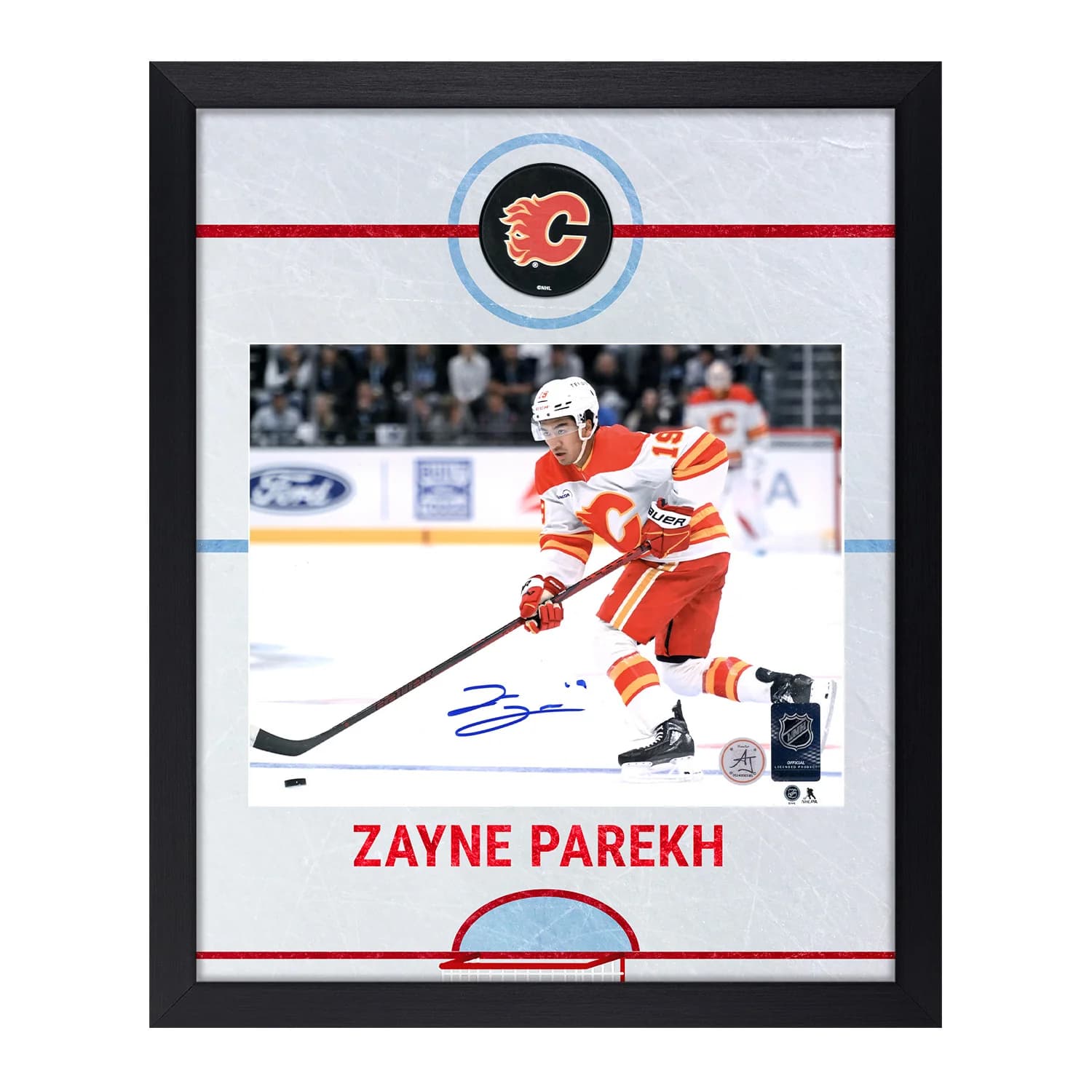 Zayne Parekh Autographed Calgary Flames Graphic Rink 18x22 Frame Zayne Parekh Other 18x22-graphic-rink-frame, Calgary Flames, supplier stock photo