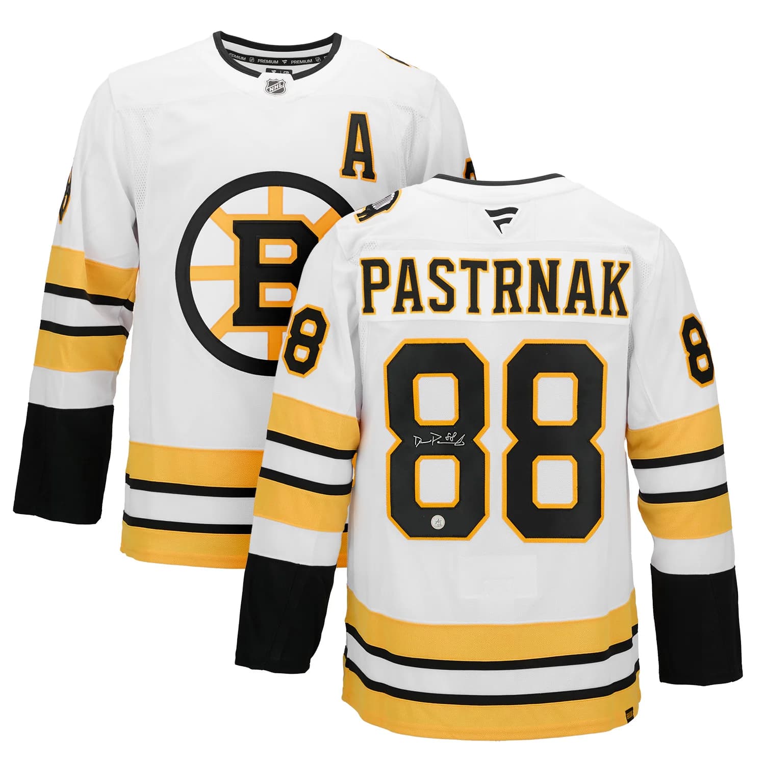 David Pastrnak Signed Boston Bruins White Fanatics Premium Jersey David Pastrnak Jersey david-pastrnak-boston-bruins-white-premium, Boston Bruins, view 3, supplier stock photo