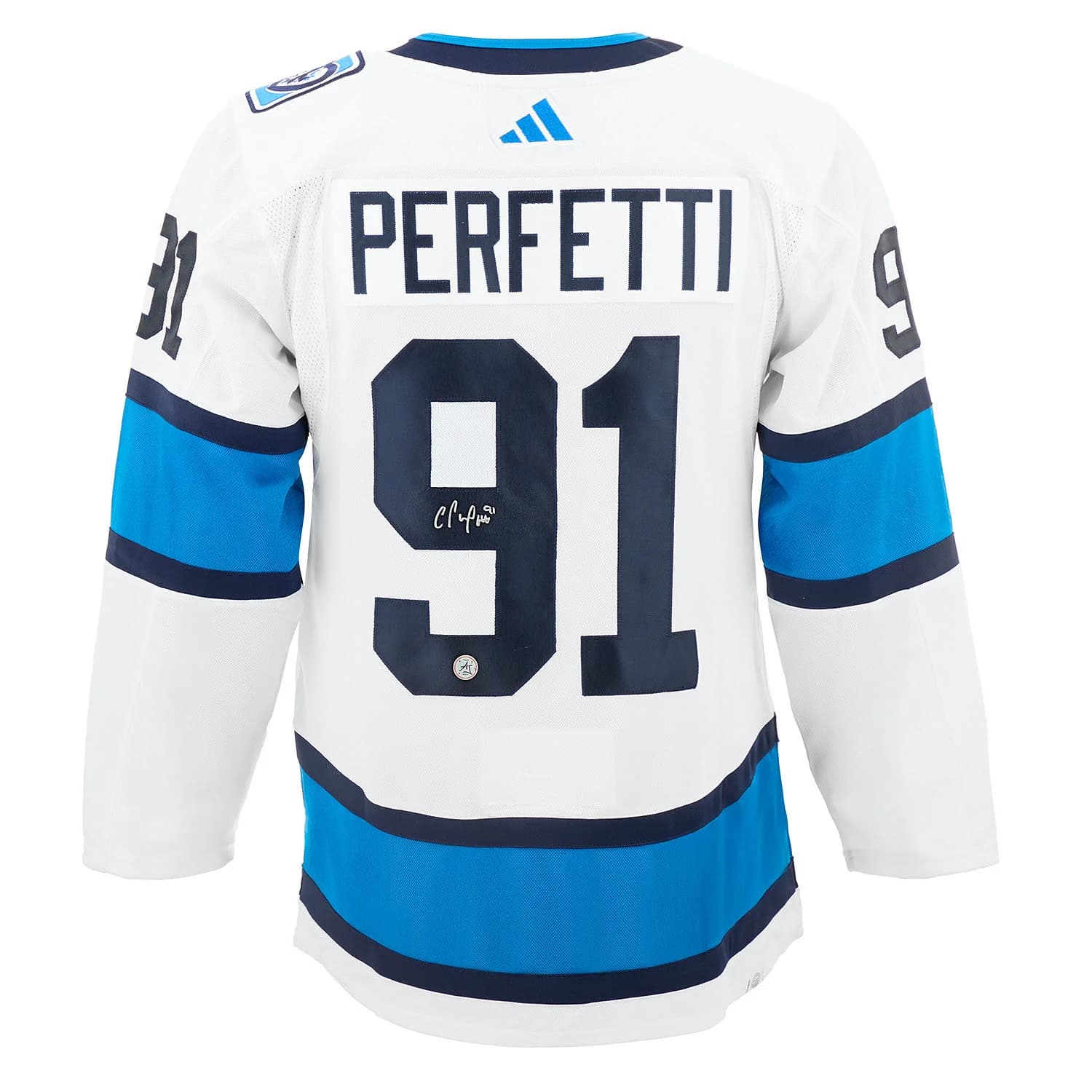 Cole Perfetti Signed Winnipeg Jets Reverse Retro 2.0 adidas Jersey Cole Perfetti Jersey reverse-retro-2-0-adidas, Winnipeg Jets, supplier stock photo