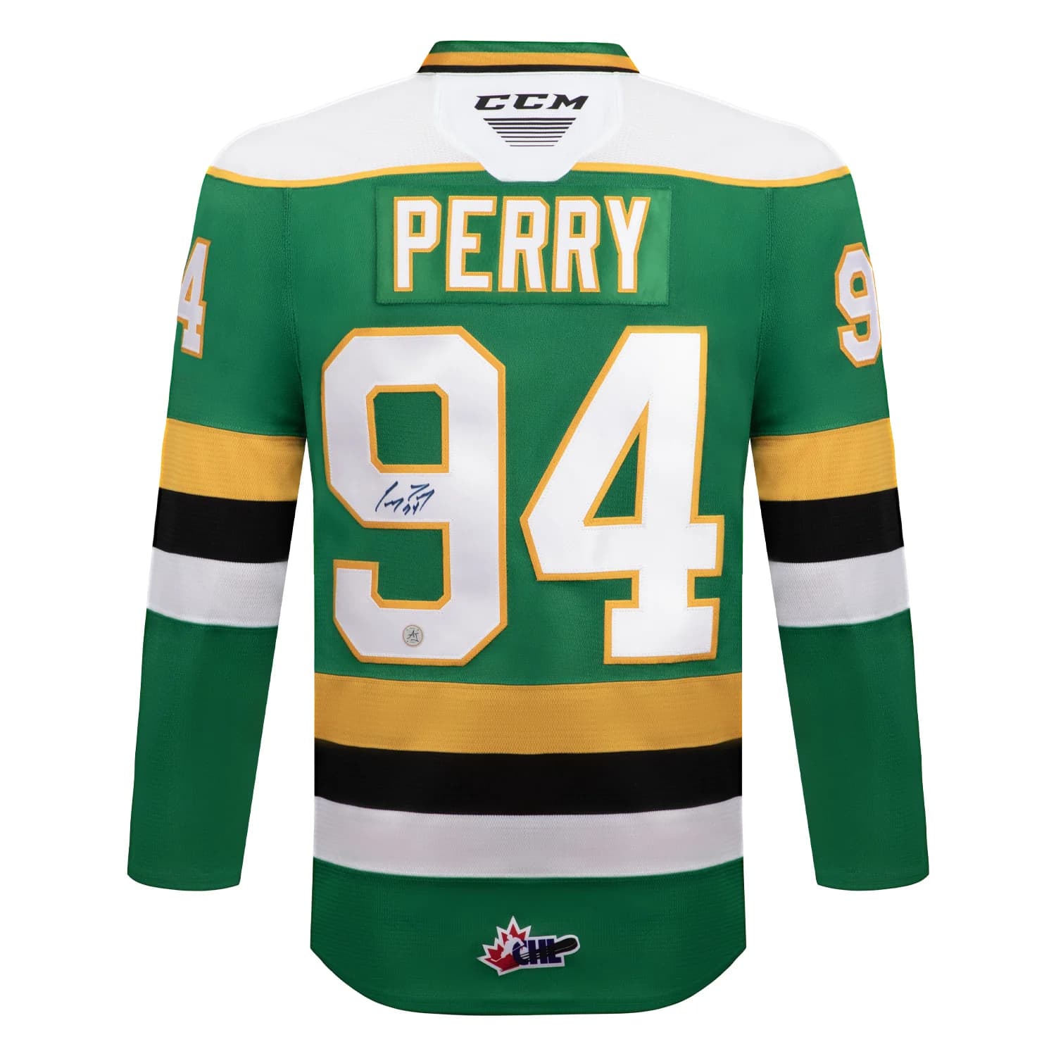 Corey Perry Autographed London Knights Green CCM CHL Jersey Corey Perry Jersey london-knights-green-ccm-chl, supplier stock photo